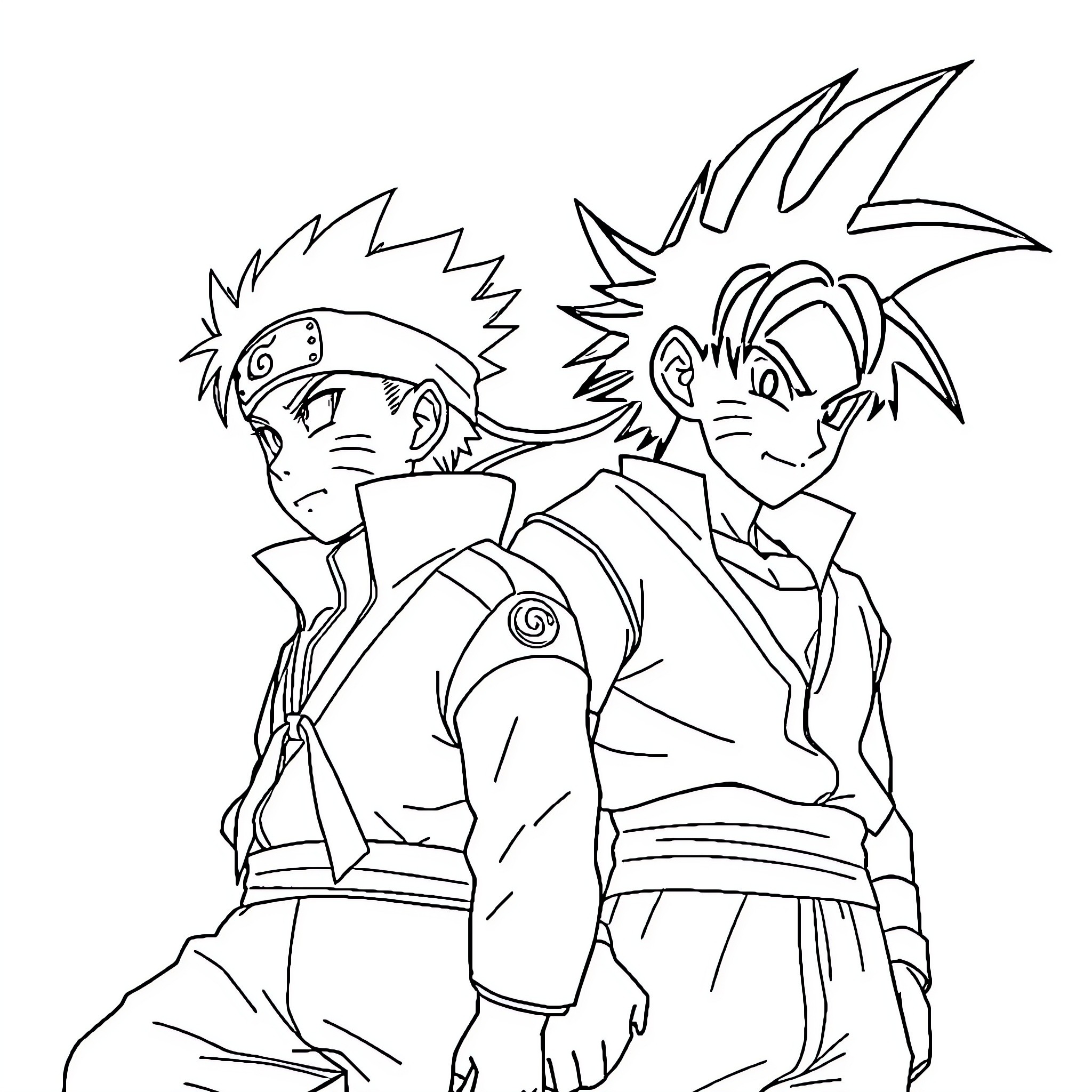 Naruto characters in action poses Coloring Page (free black-and-white line drawing printable PDF for all, from beginners to advanced learners, including children, teens, adults, and seniors)