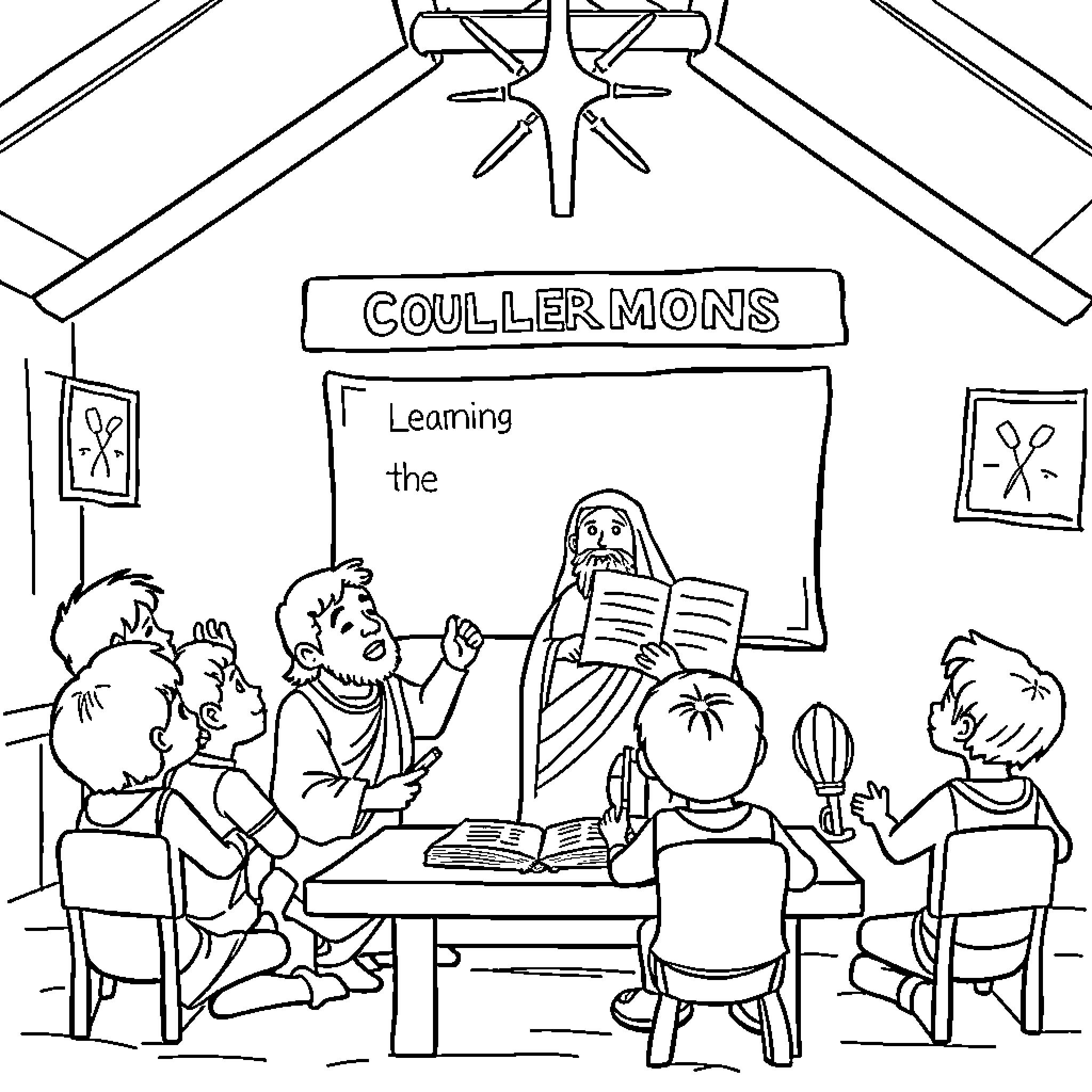 Commandment for Learning in Classroom Coloring Page (free black-and-white line drawing printable PDF for all, from beginners to advanced learners, including children, teens, adults, and seniors)