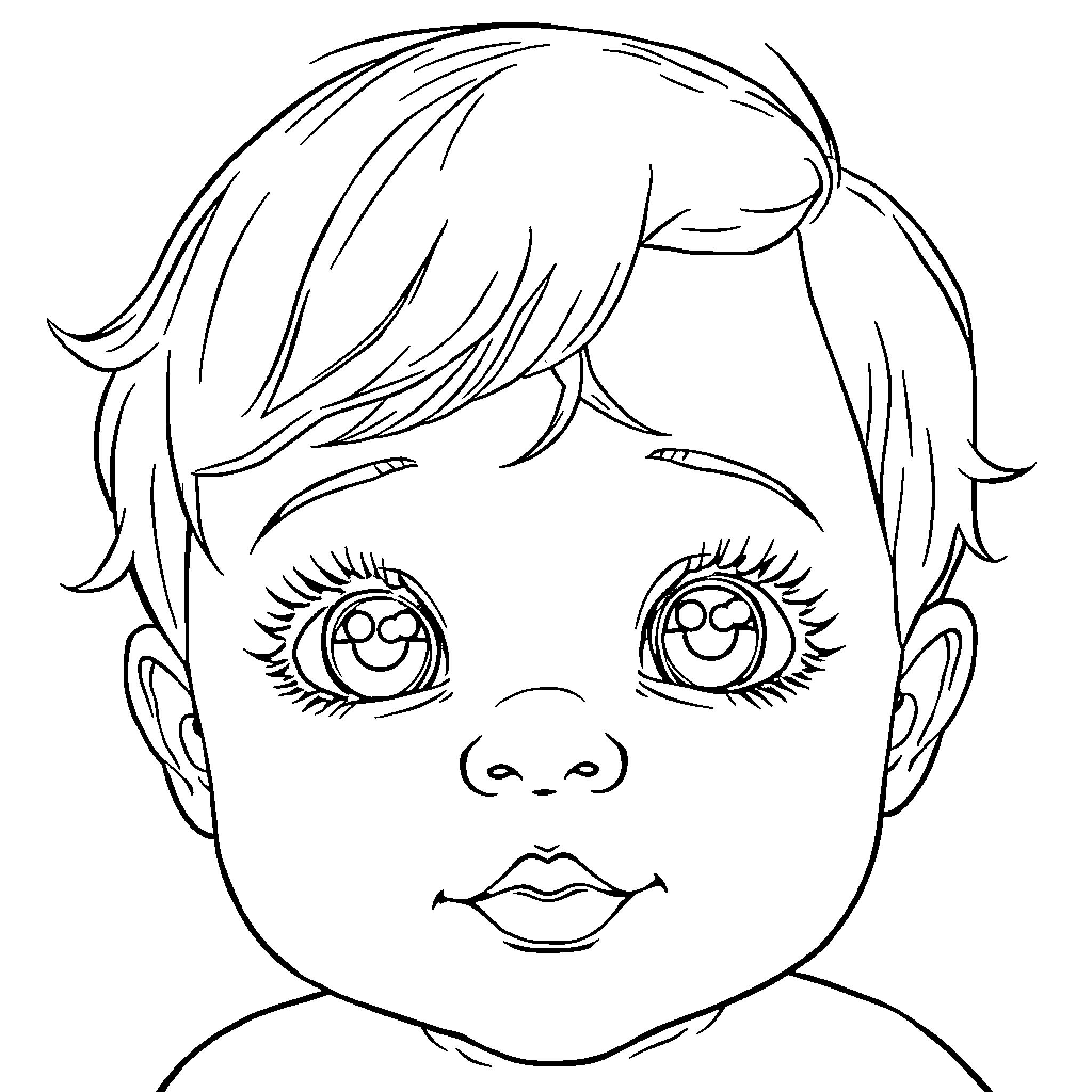 Baby Boy's Cheerful Expression Coloring Page (free black-and-white line drawing printable PDF for all, from beginners to advanced learners, including children, teens, adults, and seniors)