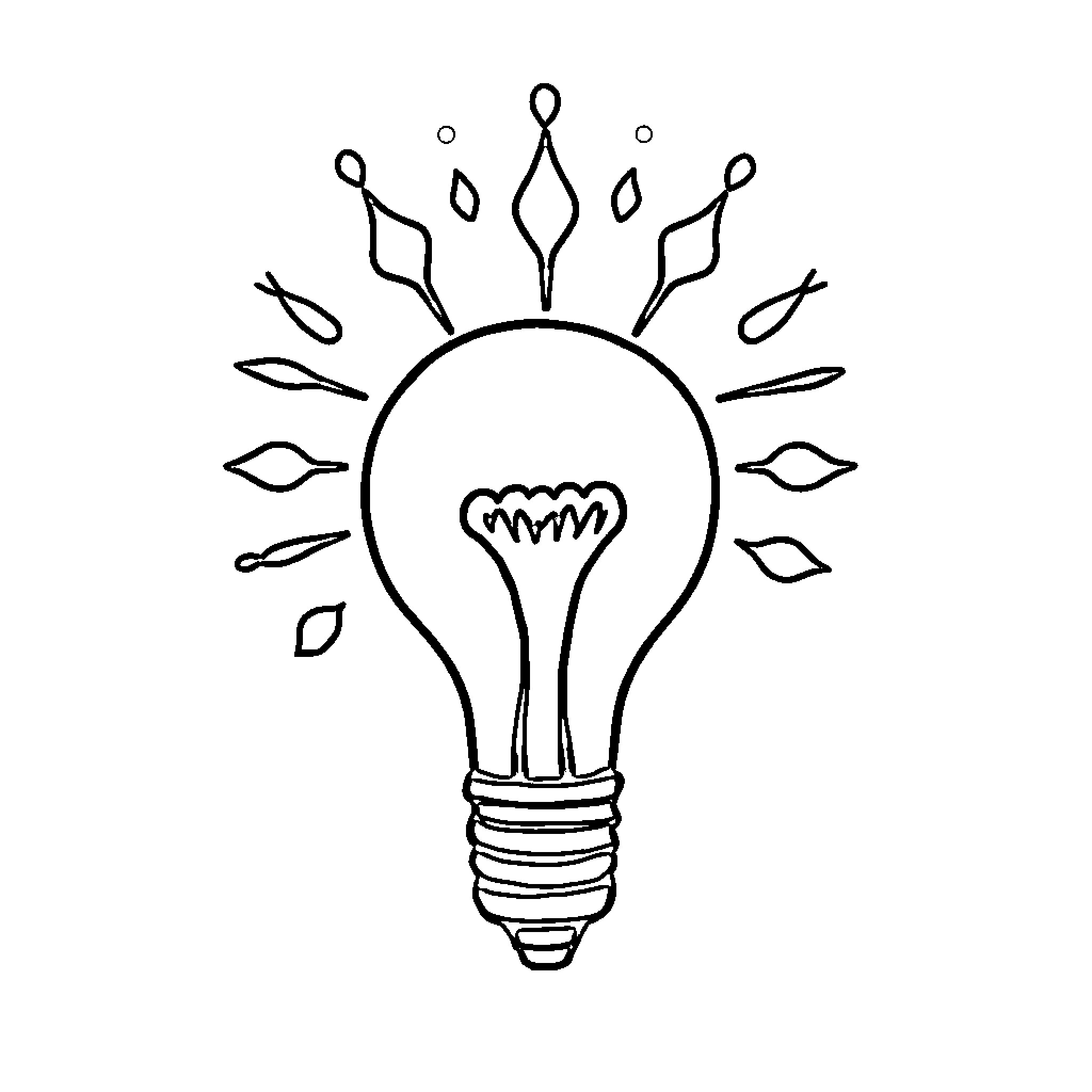 Pictogram of a light bulb with sun-like rays Coloring Page (free black-and-white line drawing printable PDF for all, from beginners to advanced learners, including children, teens, adults, and seniors)