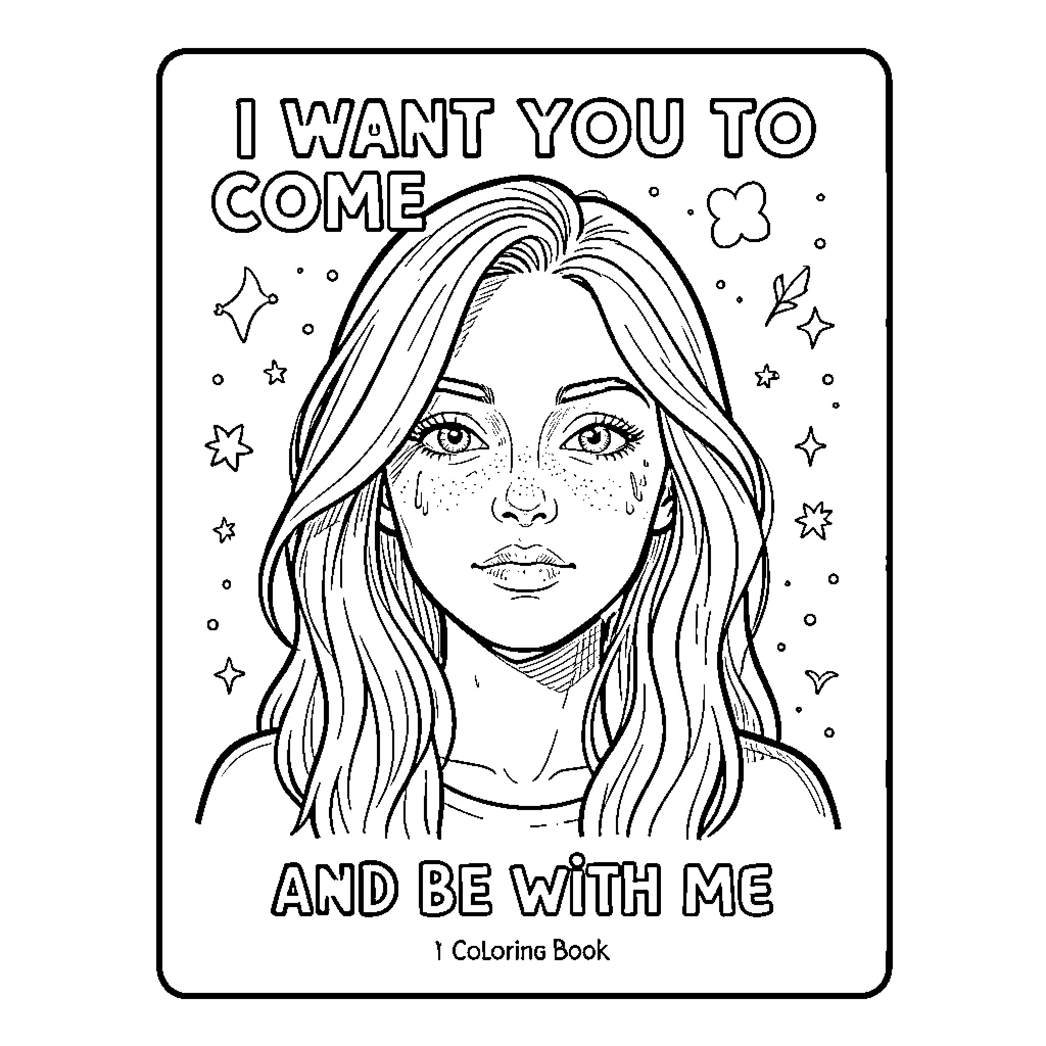 Adult woman with long hair looking forward Coloring Page (free black-and-white line drawing printable PDF for all, from beginners to advanced learners, including children, teens, adults, and seniors)