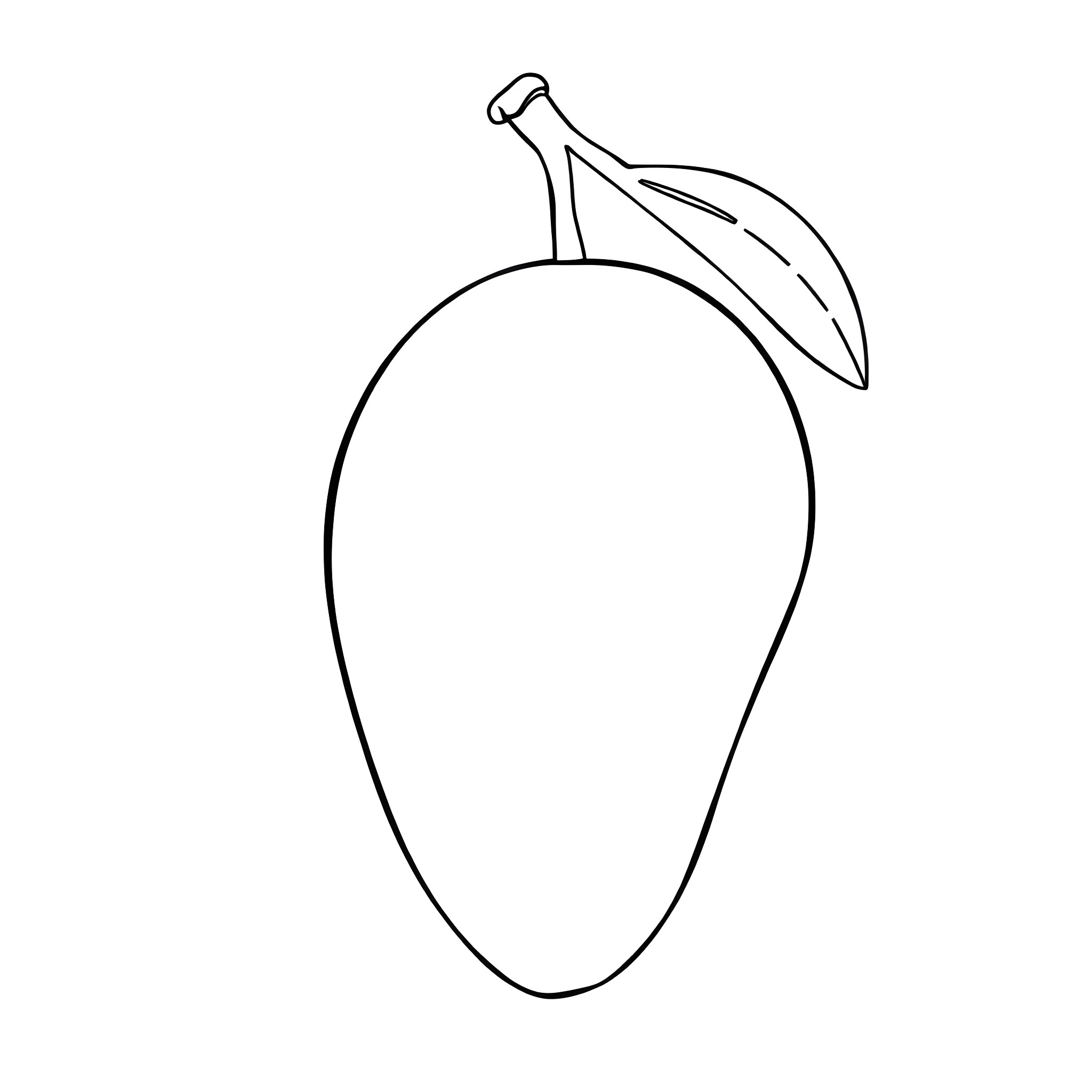 Mango fruit outline Coloring Page (free black-and-white line drawing printable PDF for all, from beginners to advanced learners, including children, teens, adults, and seniors)