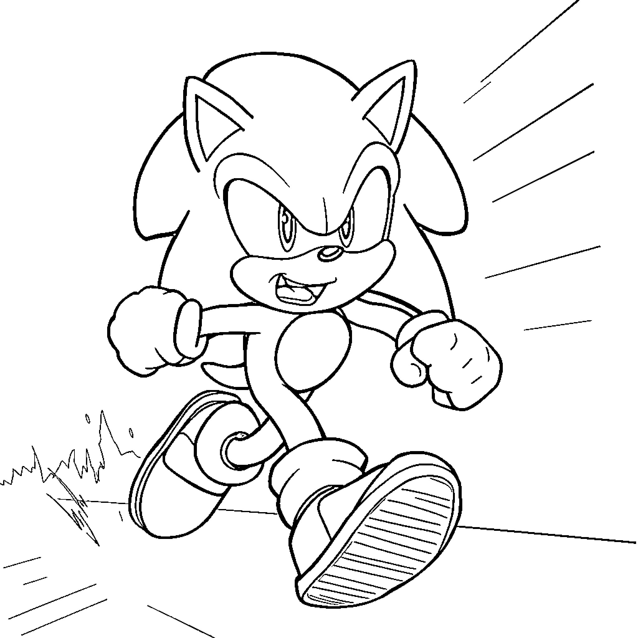 Sonic running with determination and speed Coloring Page (free black-and-white line drawing printable PDF for all, from beginners to advanced learners, including children, teens, adults, and seniors)
