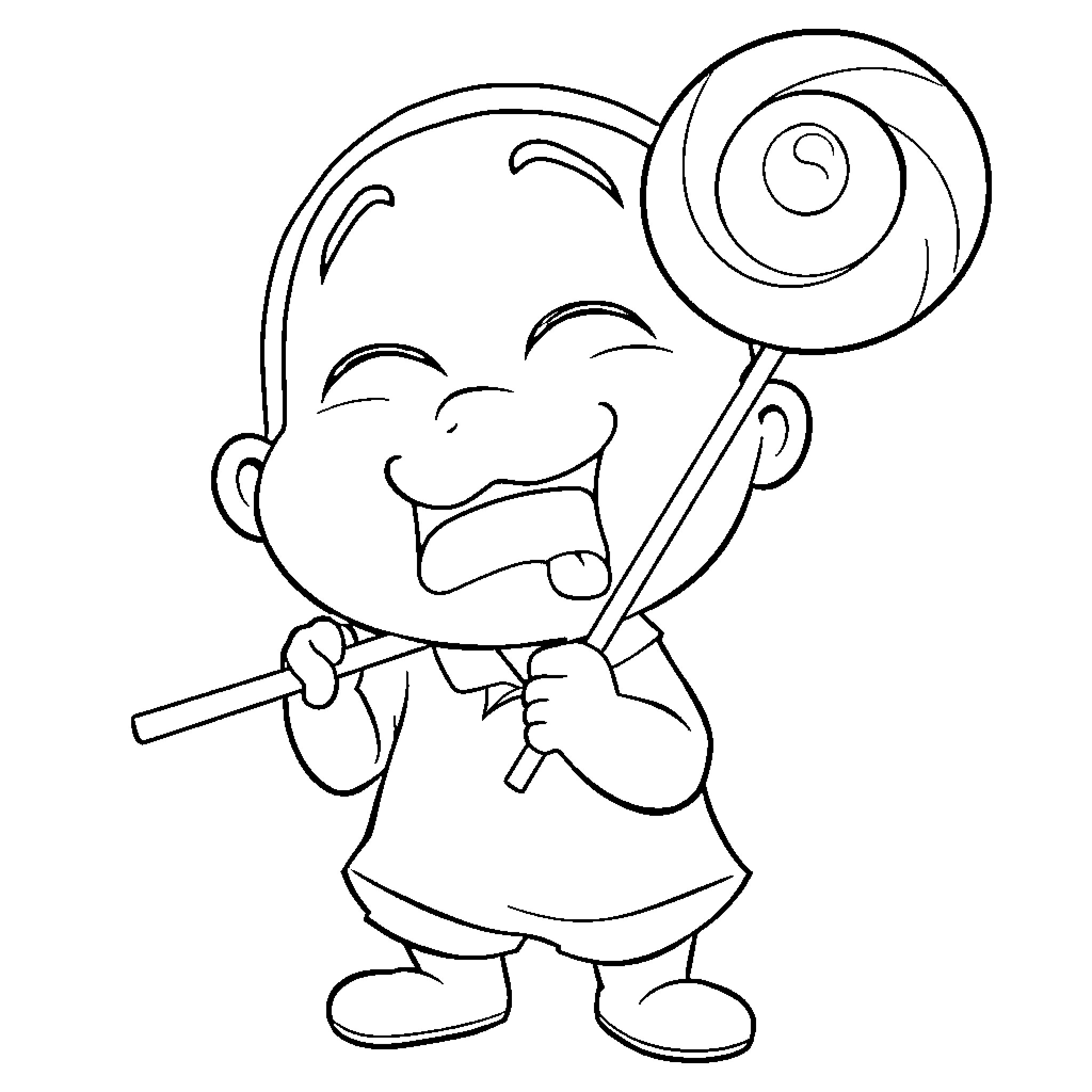 Shin Chan having fun with magnifying glass Coloring Page (free black-and-white line drawing printable PDF for all, from beginners to advanced learners, including children, teens, adults, and seniors)