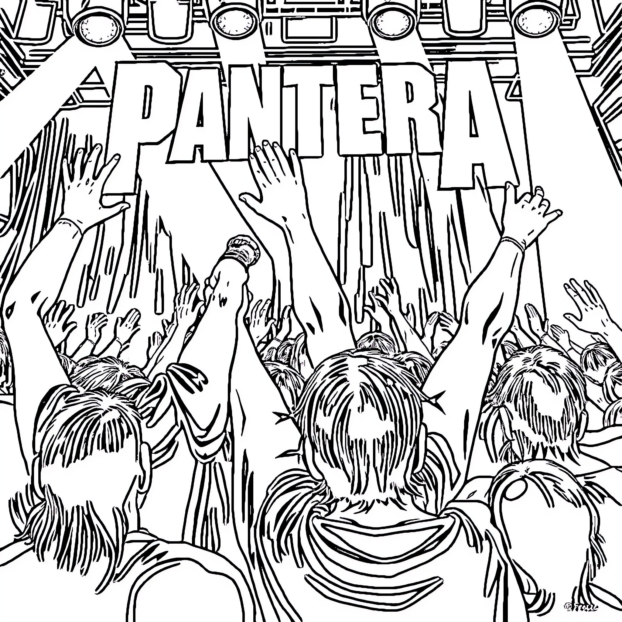 Head of a Large Crowd Raising Hands Coloring Page (free black-and-white line drawing printable PDF for all, from beginners to advanced learners, including children, teens, adults, and seniors)