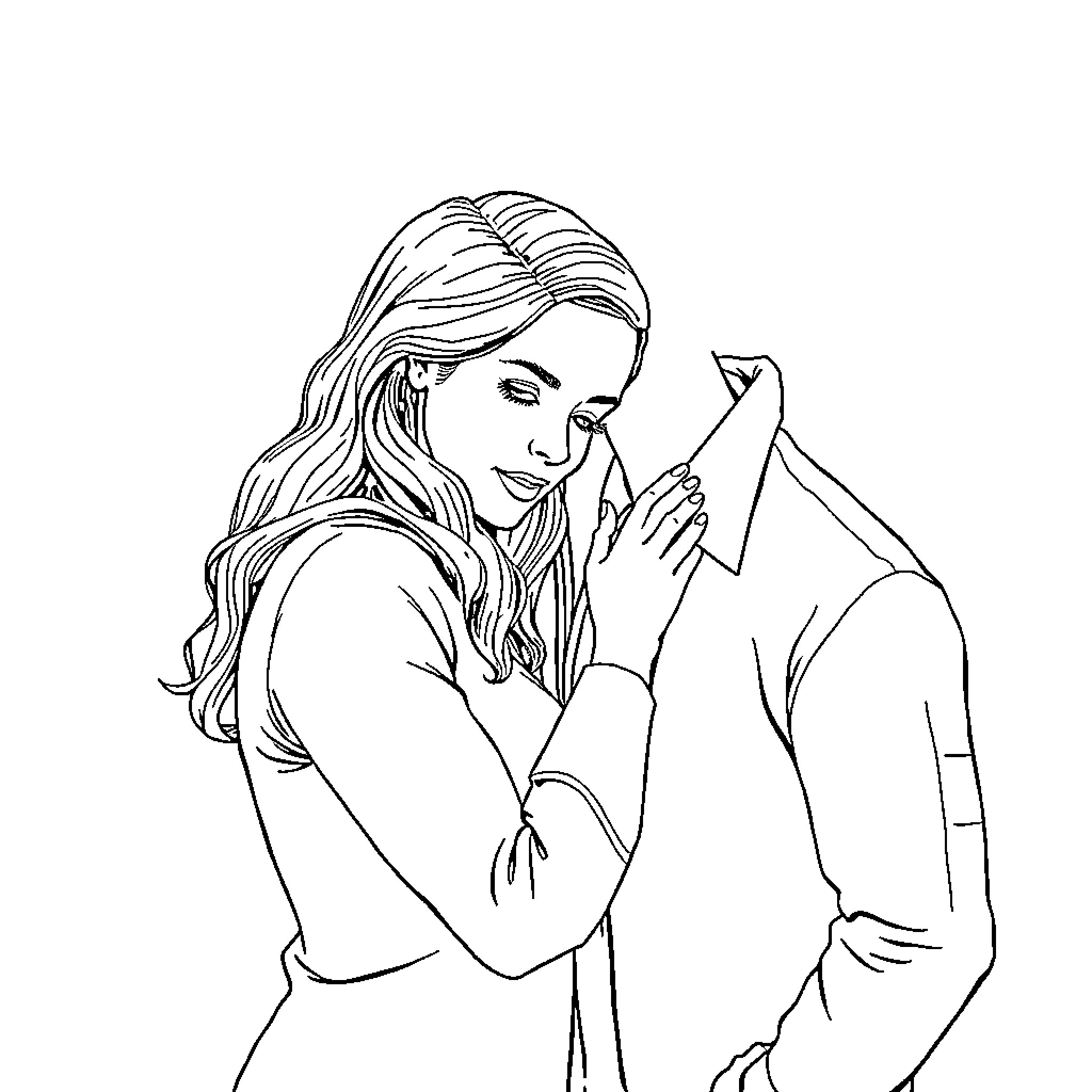 Sara expressing thoughtful contemplation Coloring Page (free black-and-white line drawing printable PDF for all, from beginners to advanced learners, including children, teens, adults, and seniors)