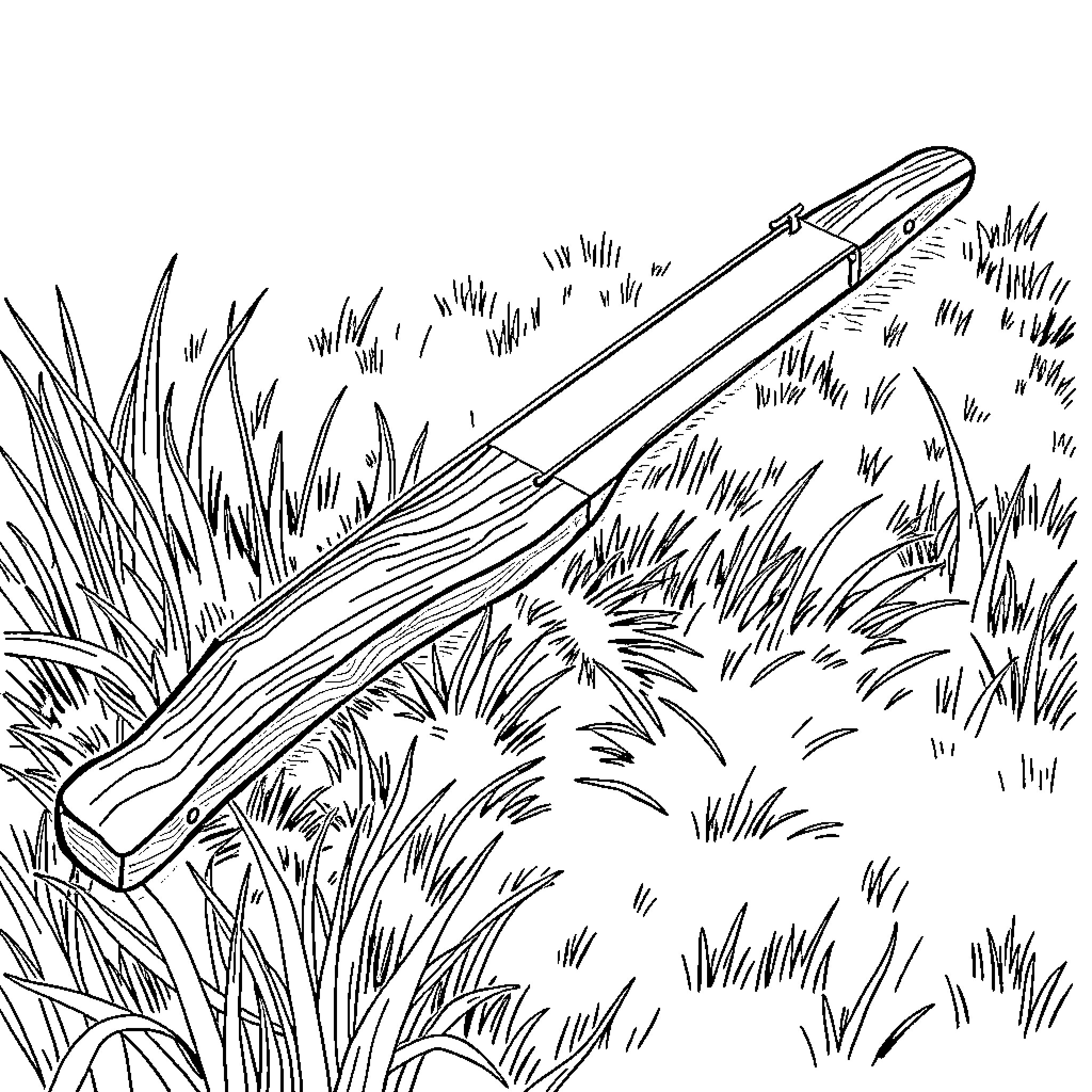 Bow shooting through grass and foliage Coloring Page (free black-and-white line drawing printable PDF for all, from beginners to advanced learners, including children, teens, adults, and seniors)