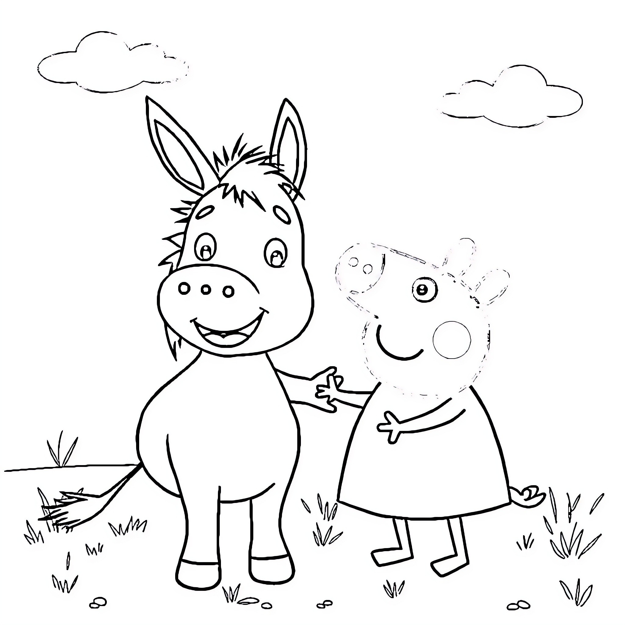 Trotro and friend enjoying the outdoors Coloring Page (free black-and-white line drawing printable PDF for all, from beginners to advanced learners, including children, teens, adults, and seniors)