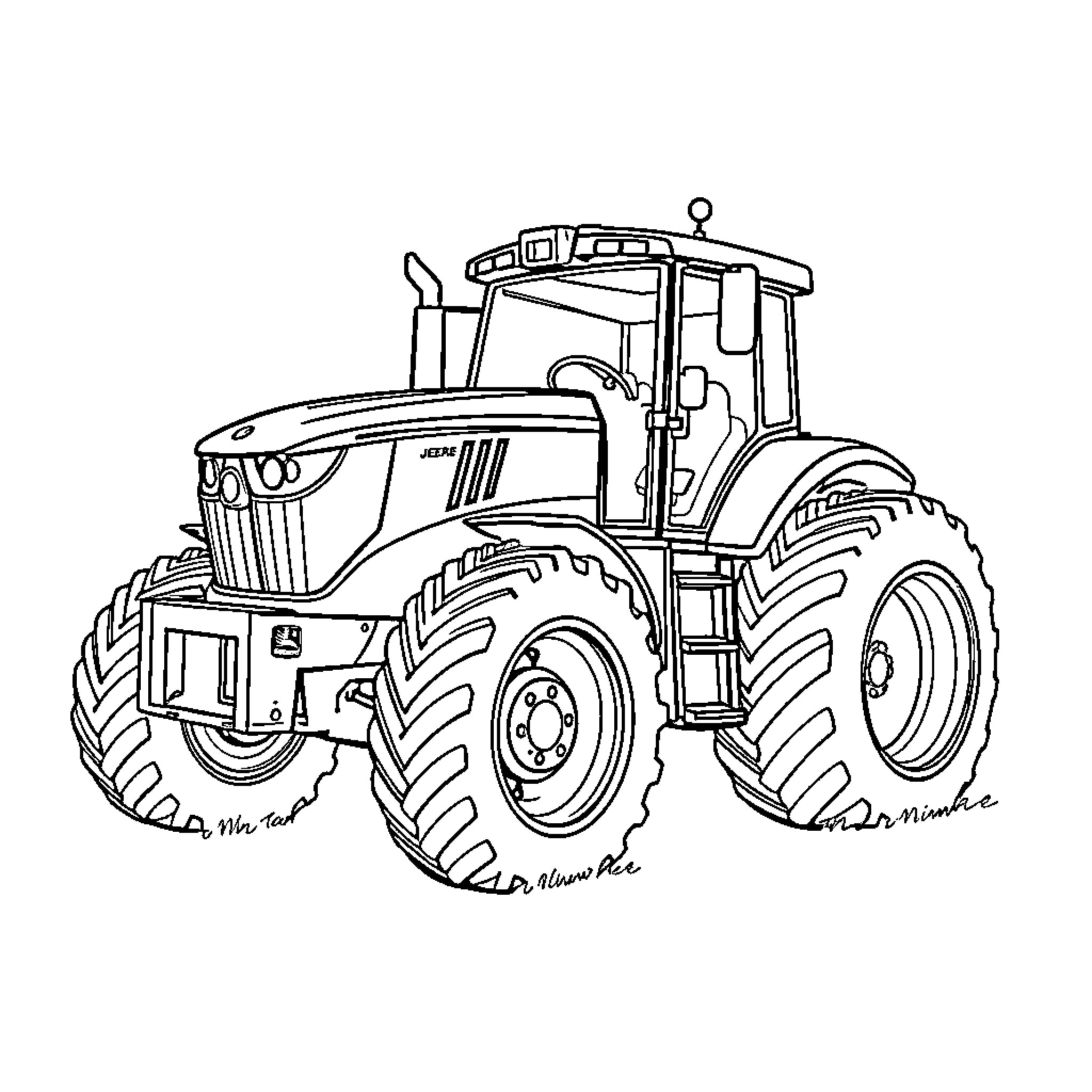 Tractor parked on a farm field Coloring Page (free black-and-white line drawing printable PDF for all, from beginners to advanced learners, including children, teens, adults, and seniors)