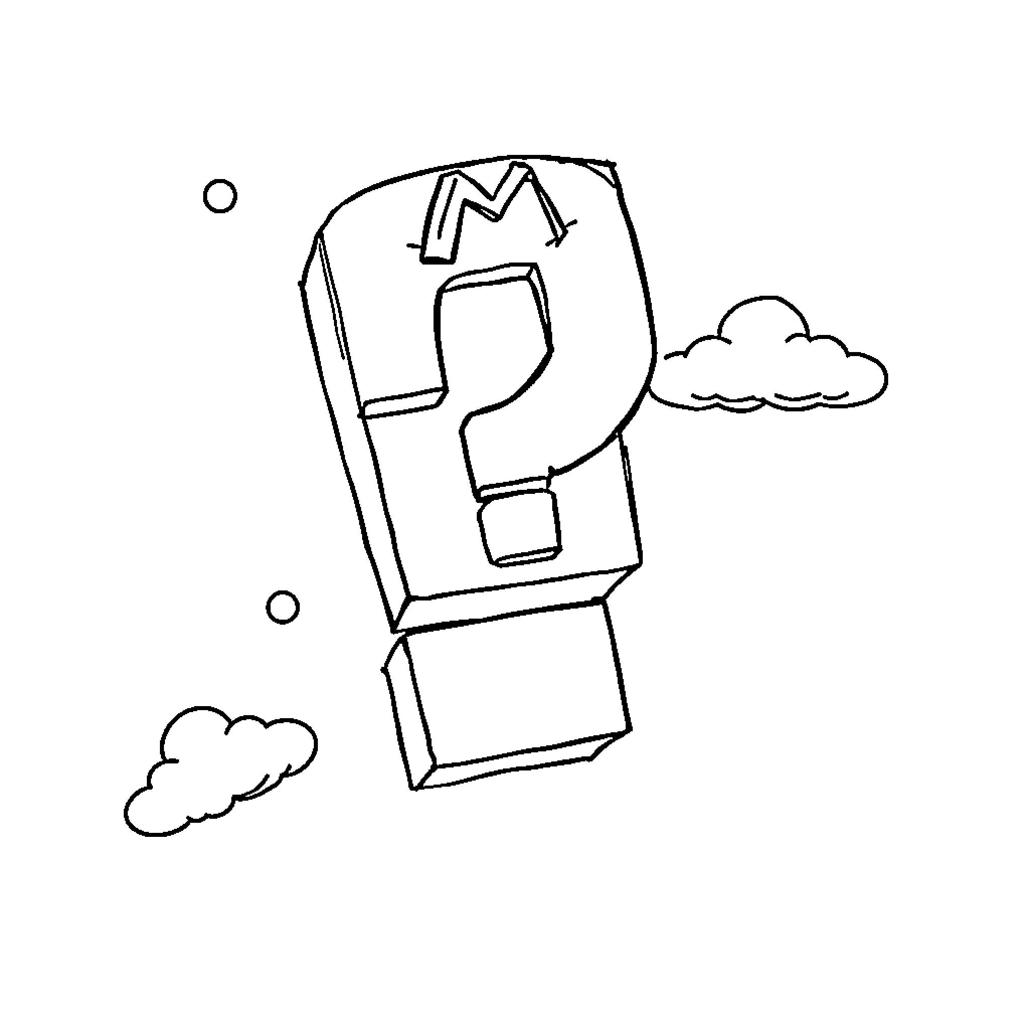 Mario jumps through the clouds Coloring Page (free black-and-white line drawing printable PDF for all, from beginners to advanced learners, including children, teens, adults, and seniors)