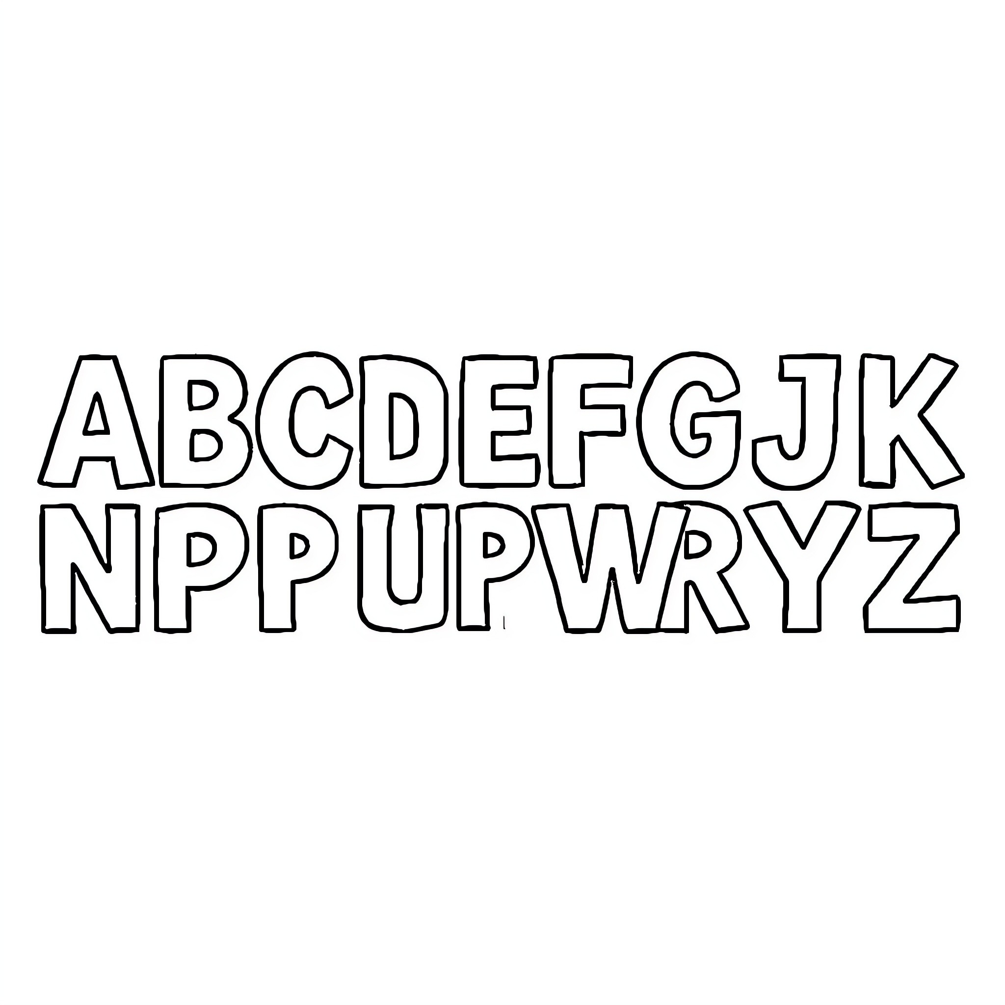 Alphabet letters in simple outline style Coloring Page (free black-and-white line drawing printable PDF for all, from beginners to advanced learners, including children, teens, adults, and seniors)