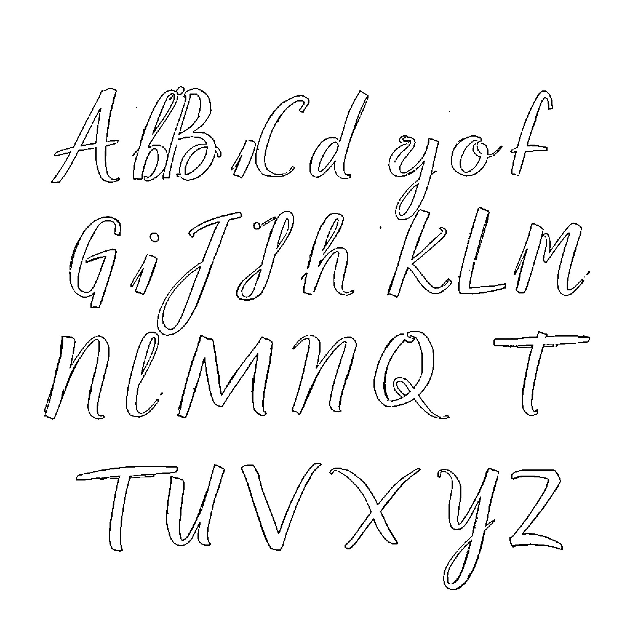 Alphabet of creative lettering and script Coloring Page (free black-and-white line drawing printable PDF for all, from beginners to advanced learners, including children, teens, adults, and seniors)