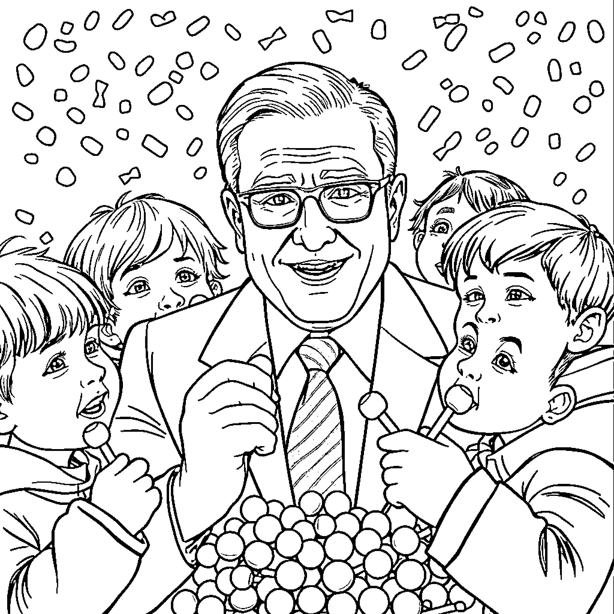 Candy filled with joy and togetherness Coloring Page (free black-and-white line drawing printable PDF for all, from beginners to advanced learners, including children, teens, adults, and seniors)