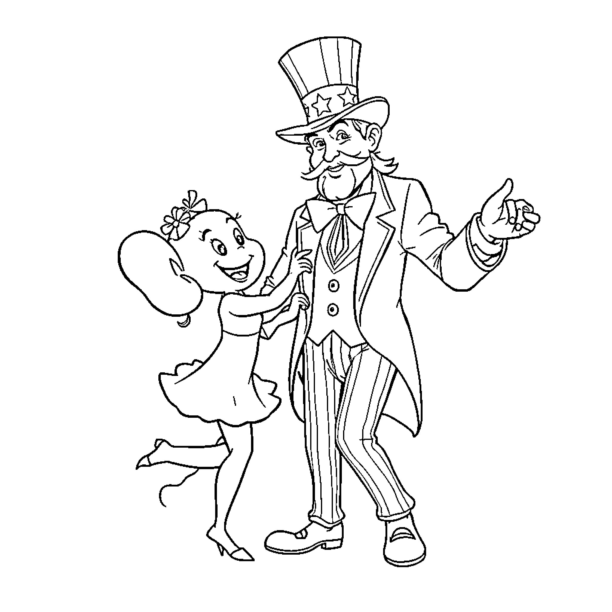 Bluey and the Fancy Gentleman Coloring Page (free black-and-white line drawing printable PDF for all, from beginners to advanced learners, including children, teens, adults, and seniors)