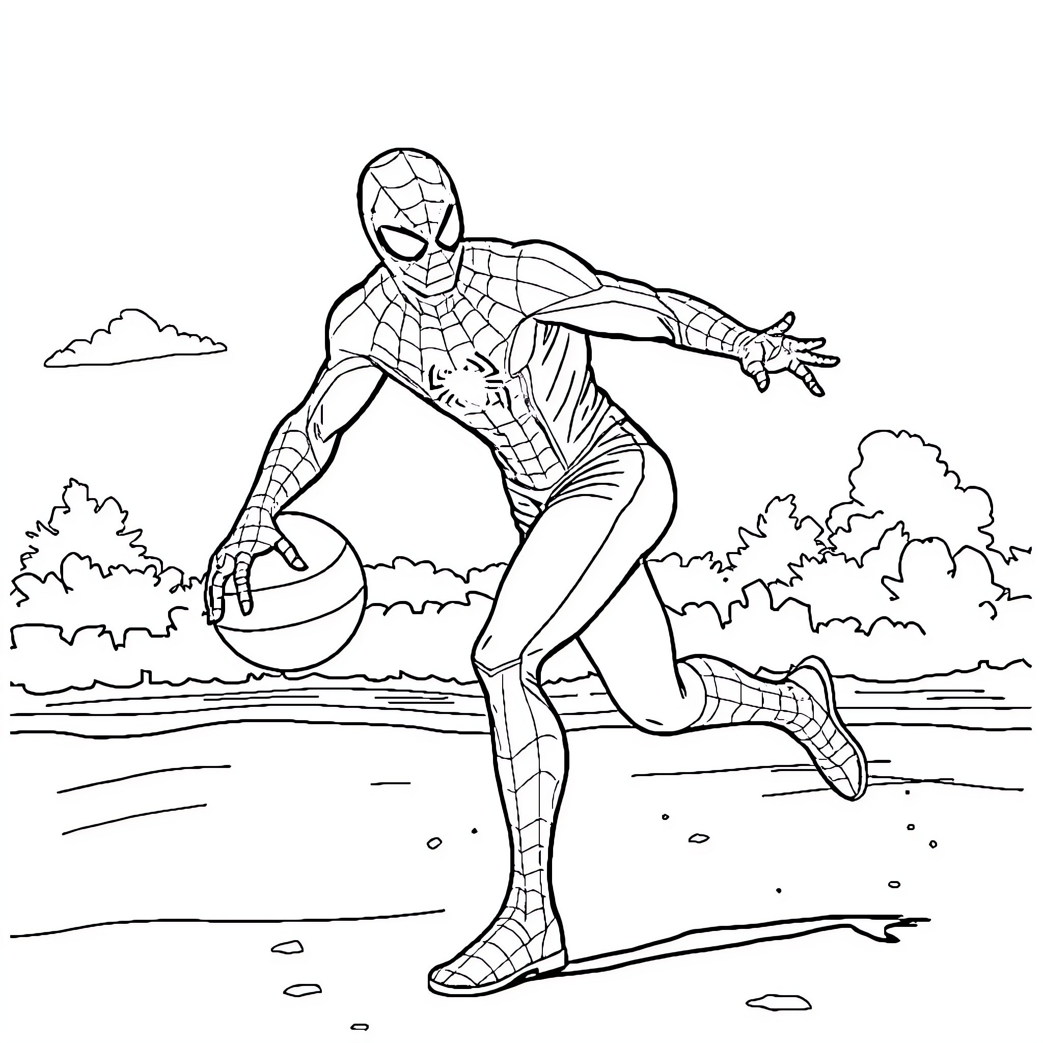 Spiderman scaling a building with agility Coloring Page (free black-and-white line drawing printable PDF for all, from beginners to advanced learners, including children, teens, adults, and seniors)