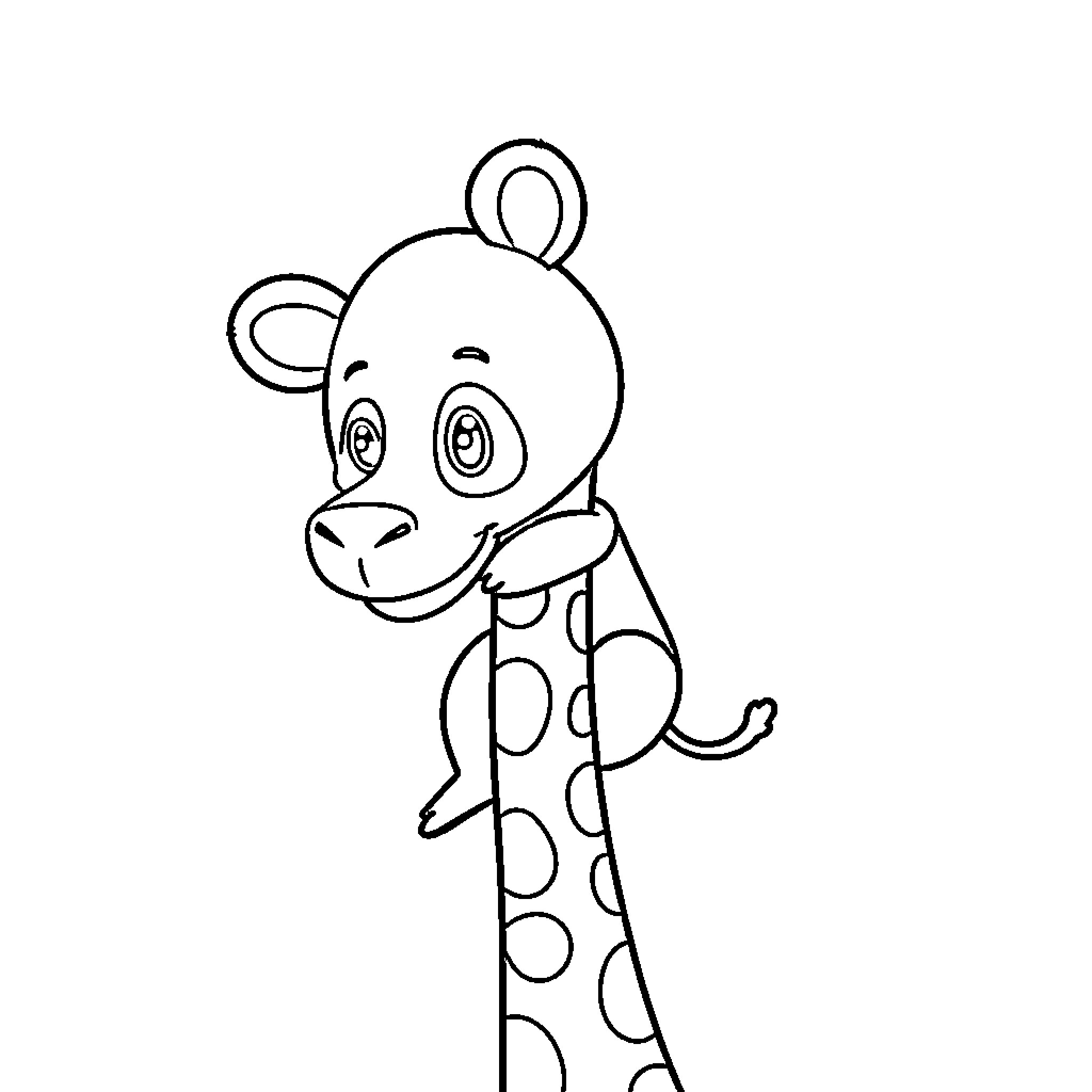 Panda Giraffe playfully waving Coloring Page (free black-and-white line drawing printable PDF for all, from beginners to advanced learners, including children, teens, adults, and seniors)