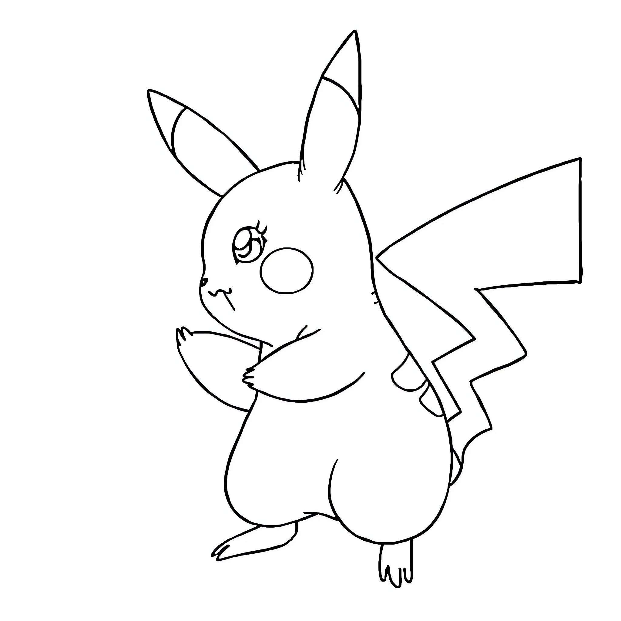 Pikachu making a silly face Coloring Page (free black-and-white line drawing printable PDF for all, from beginners to advanced learners, including children, teens, adults, and seniors)