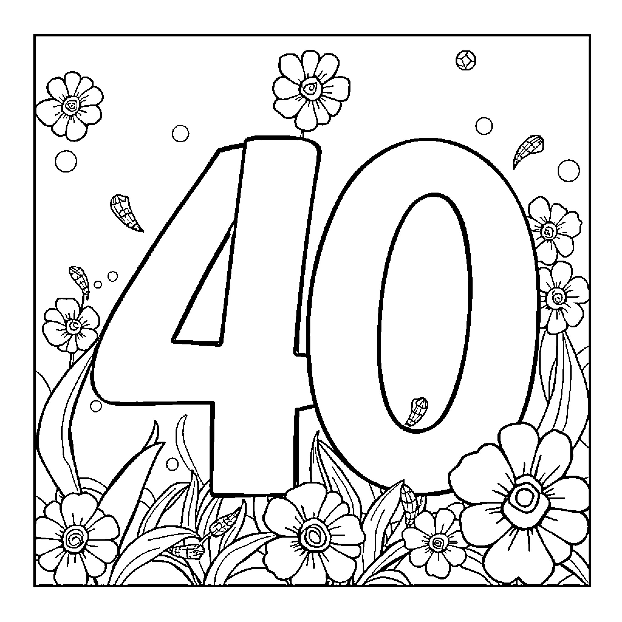 40 Flowers and Figures in Floral Field Coloring Page (free black-and-white line drawing printable PDF for all, from beginners to advanced learners, including children, teens, adults, and seniors)