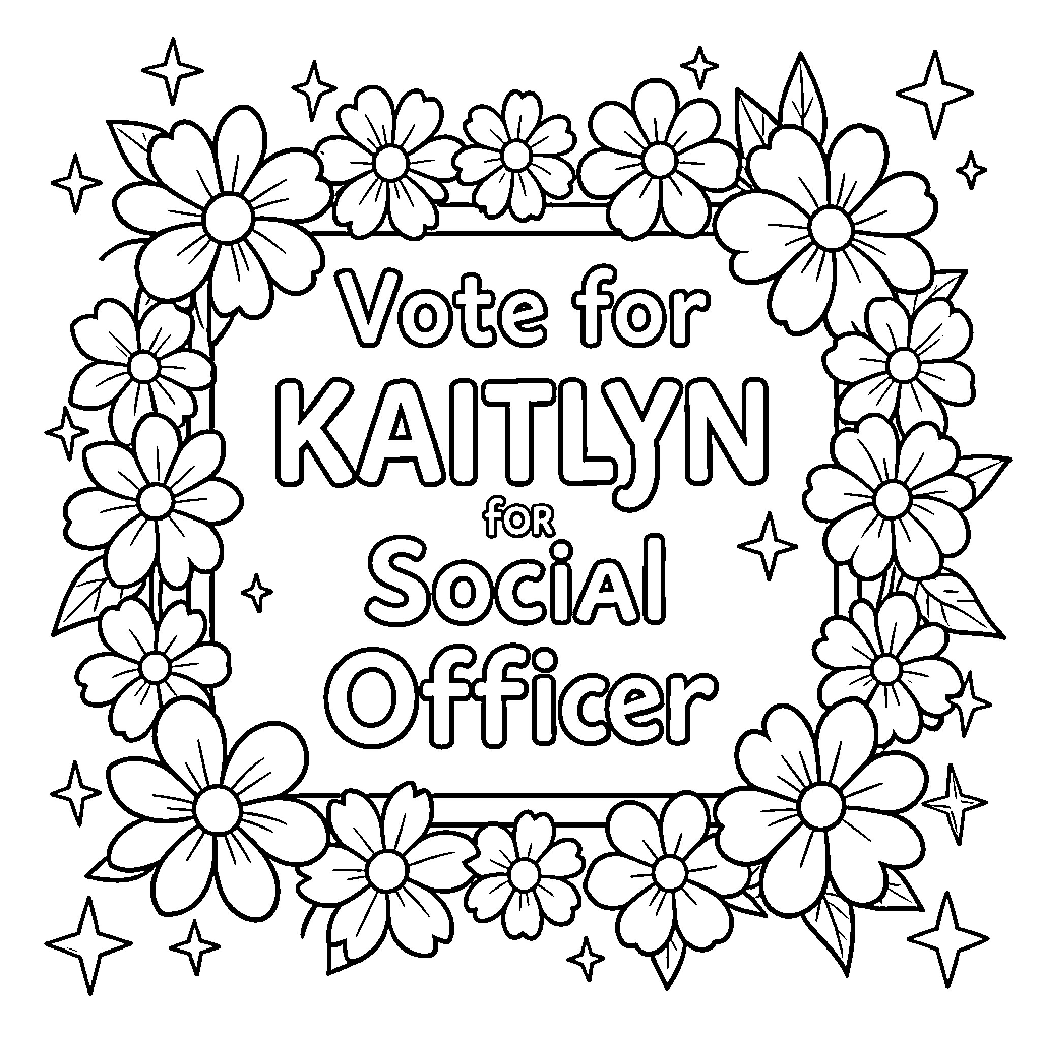 Kaitlyn's floral campaign for social officer Coloring Page (free black-and-white line drawing printable PDF for all, from beginners to advanced learners, including children, teens, adults, and seniors)