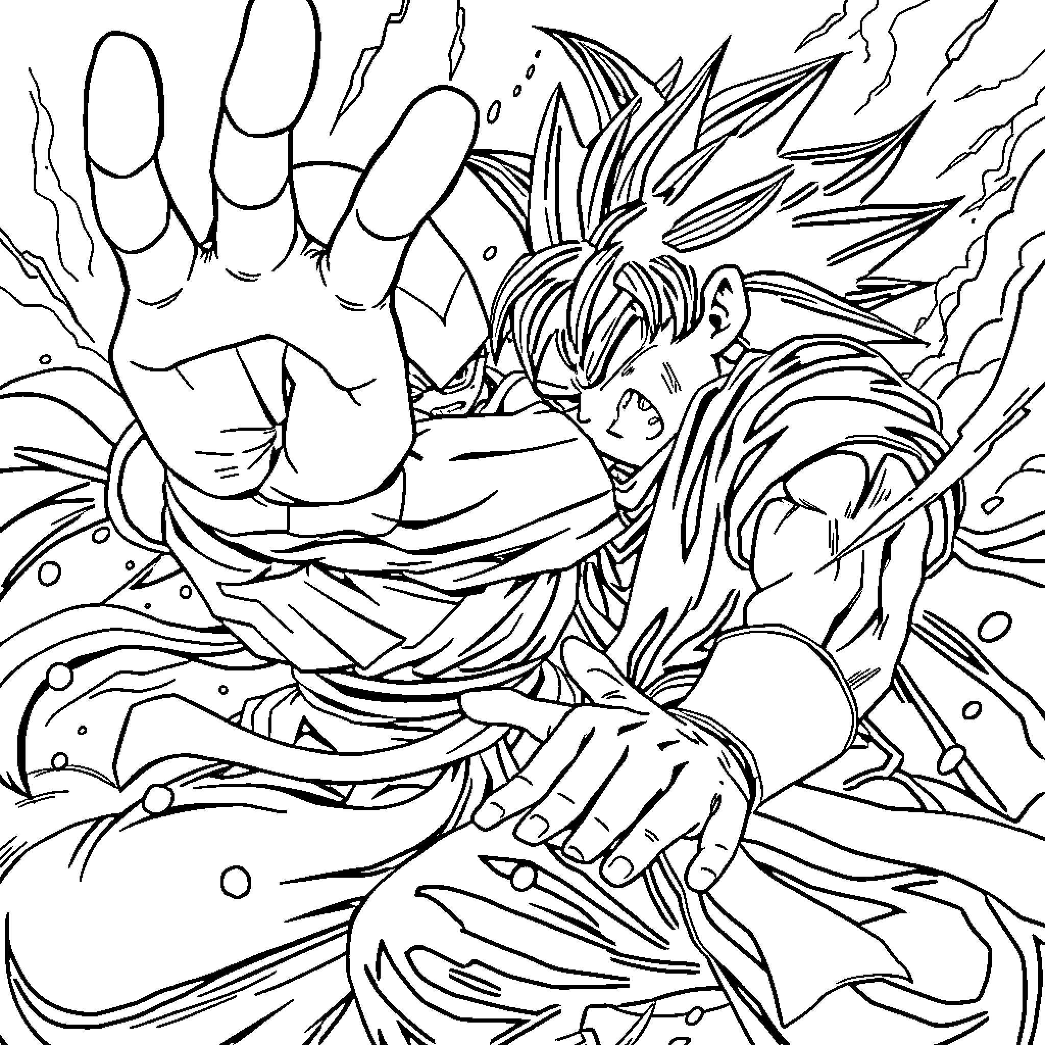 Roronoa Zoro's Intense Battle Stance Coloring Page (free black-and-white line drawing printable PDF for all, from beginners to advanced learners, including children, teens, adults, and seniors)