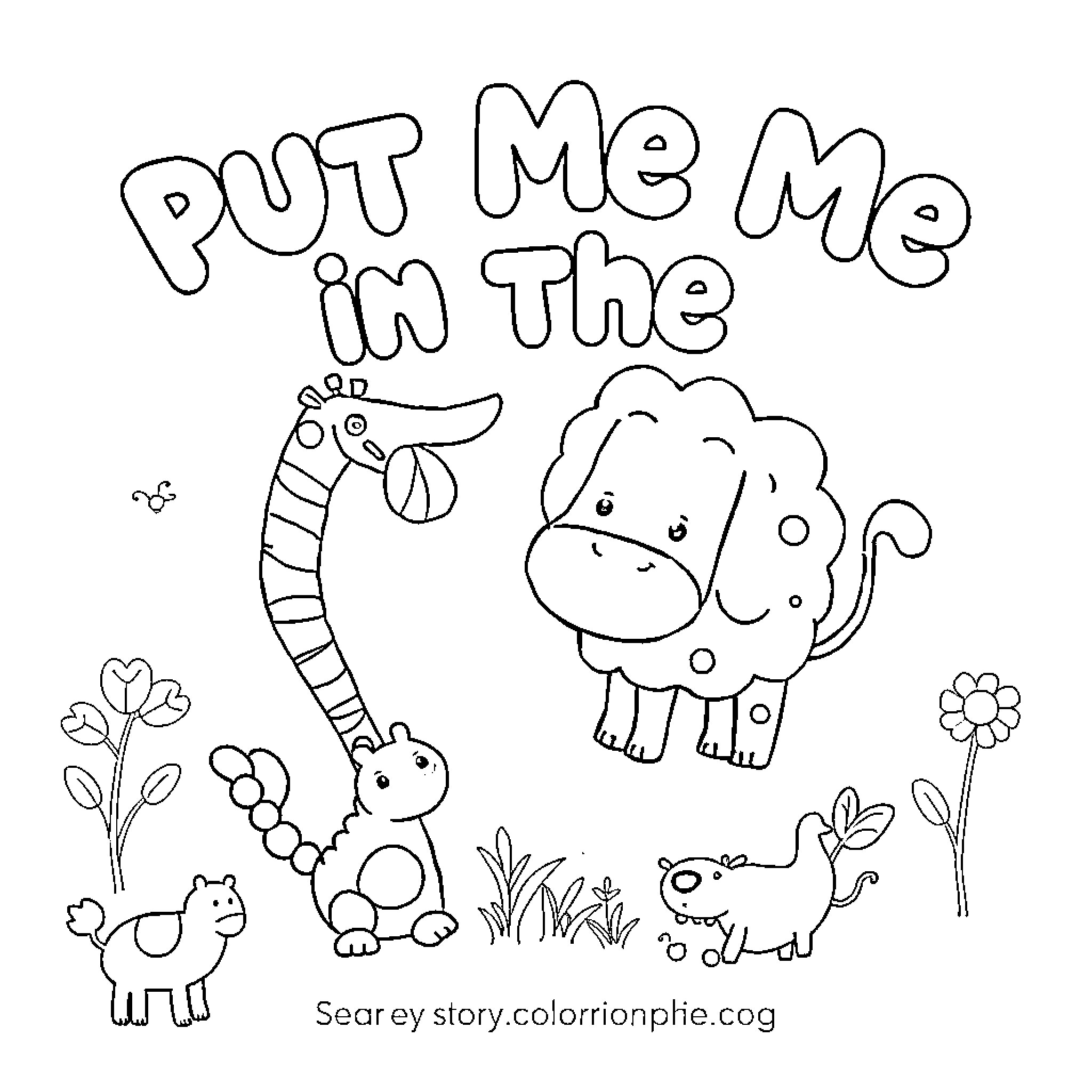 Zoo animals and pets in the field Coloring Page (free black-and-white line drawing printable PDF for all, from beginners to advanced learners, including children, teens, adults, and seniors)