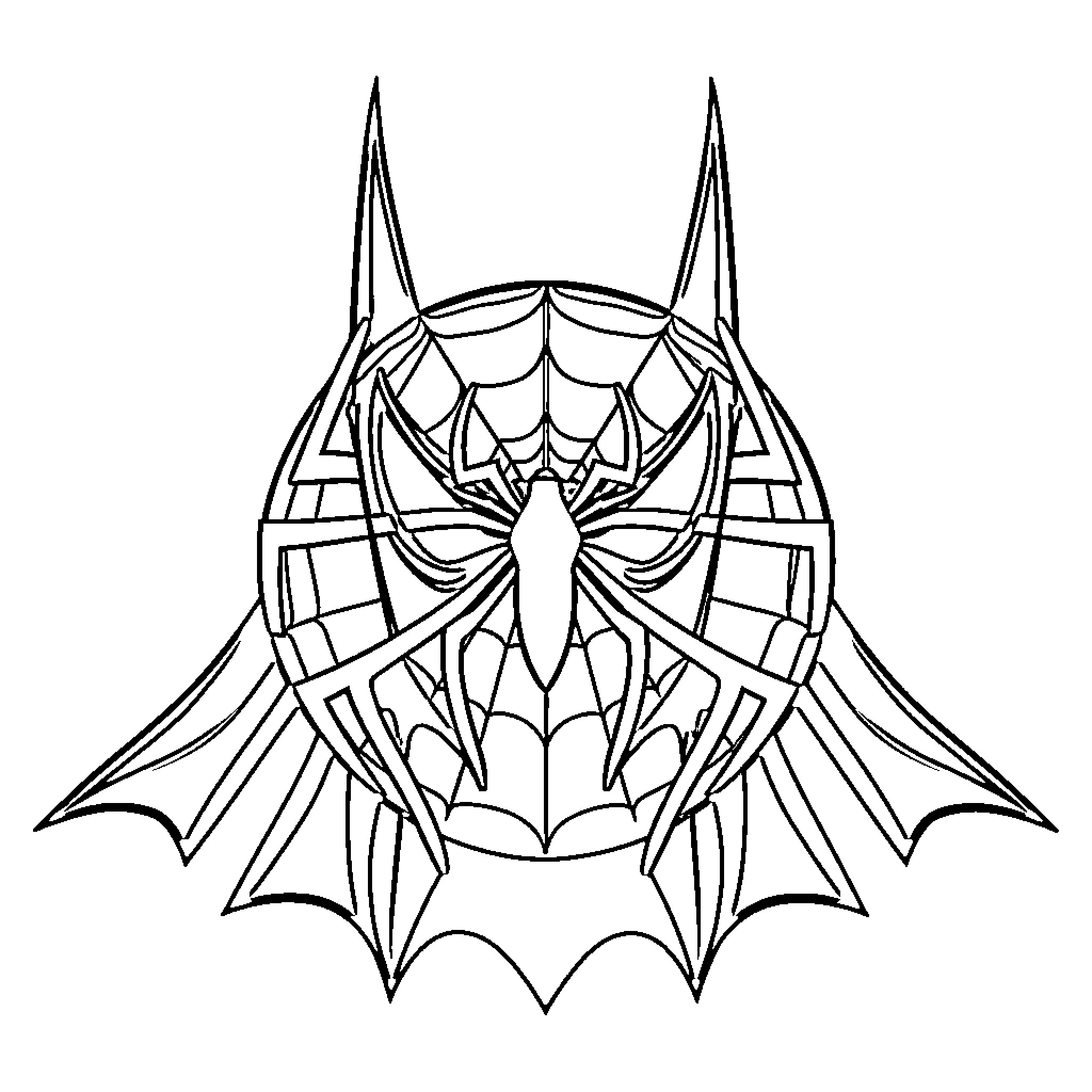 Logo of a masked superhero in action pose Coloring Page (free black-and-white line drawing printable PDF for all, from beginners to advanced learners, including children, teens, adults, and seniors)