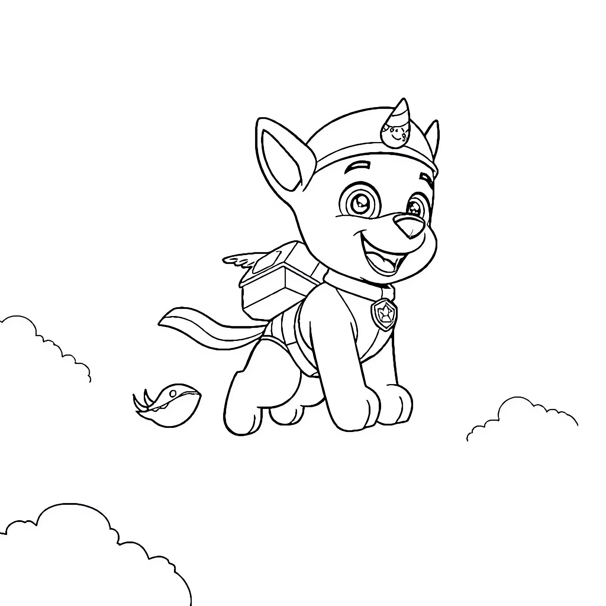 Sky puppy hero in training Coloring Page (free black-and-white line drawing printable PDF for all, from beginners to advanced learners, including children, teens, adults, and seniors)