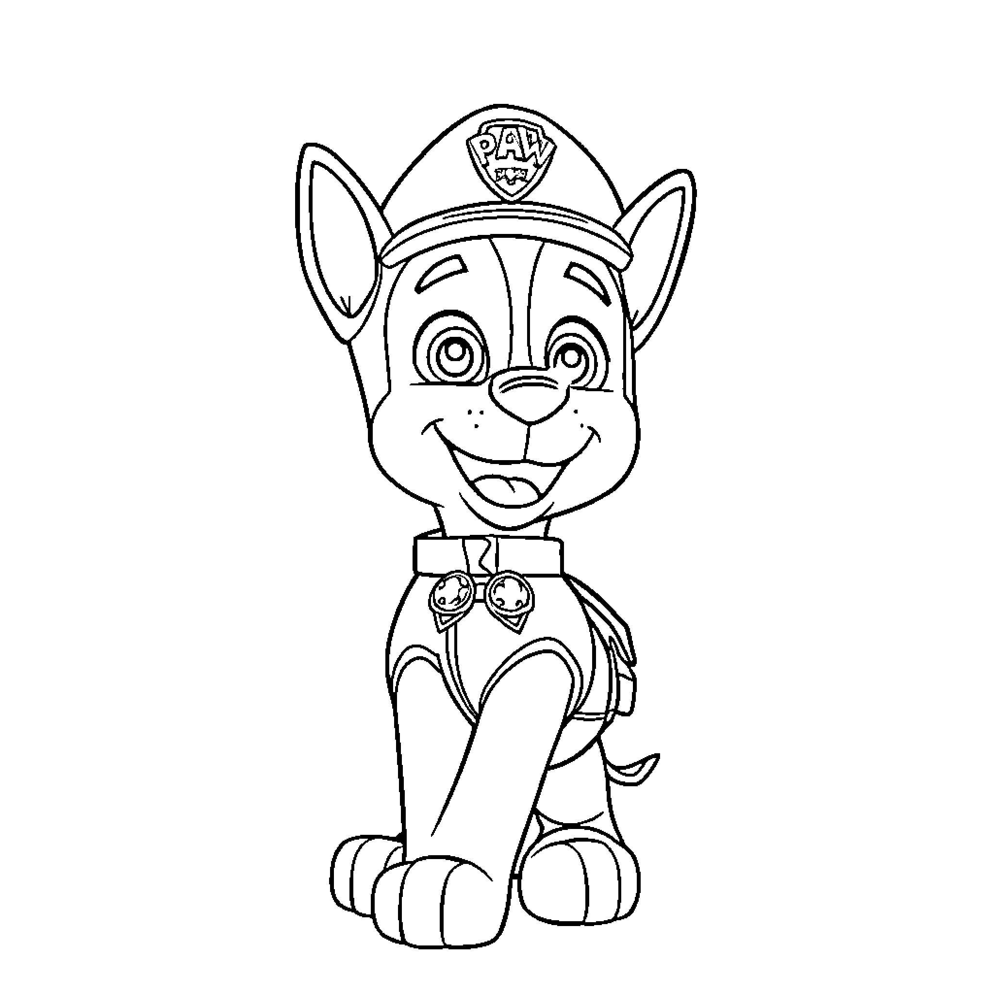 Chase the Puppy in Uniform Coloring Page (free black-and-white line drawing printable PDF for all, from beginners to advanced learners, including children, teens, adults, and seniors)