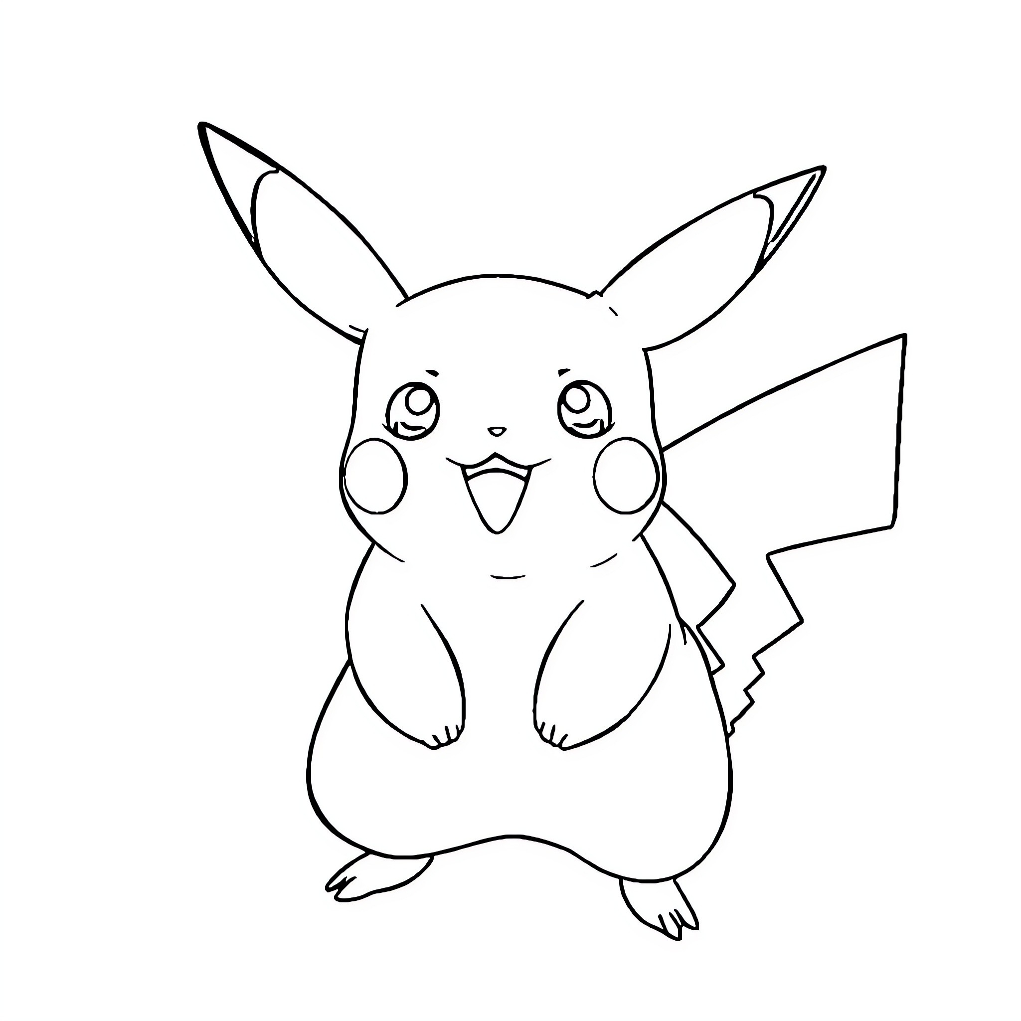 Pikachu happily sitting with cheerful expression Coloring Page (free black-and-white line drawing printable PDF for all, from beginners to advanced learners, including children, teens, adults, and seniors)