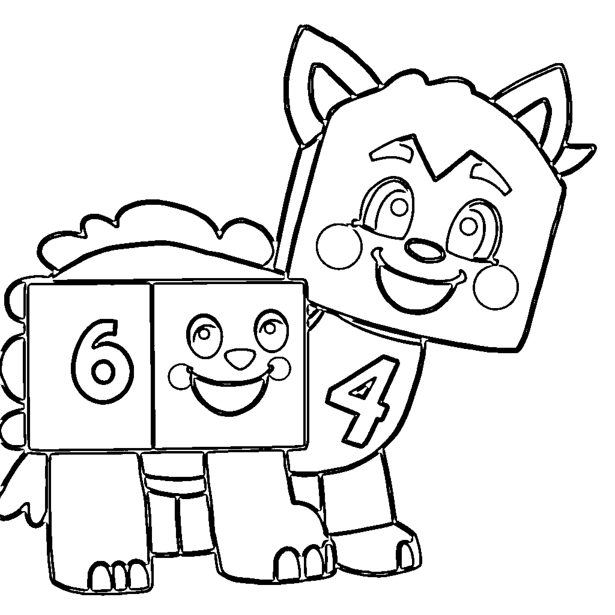 Numberblocks characters in playful poses Coloring Page (free black-and-white line drawing printable PDF for all, from beginners to advanced learners, including children, teens, adults, and seniors)