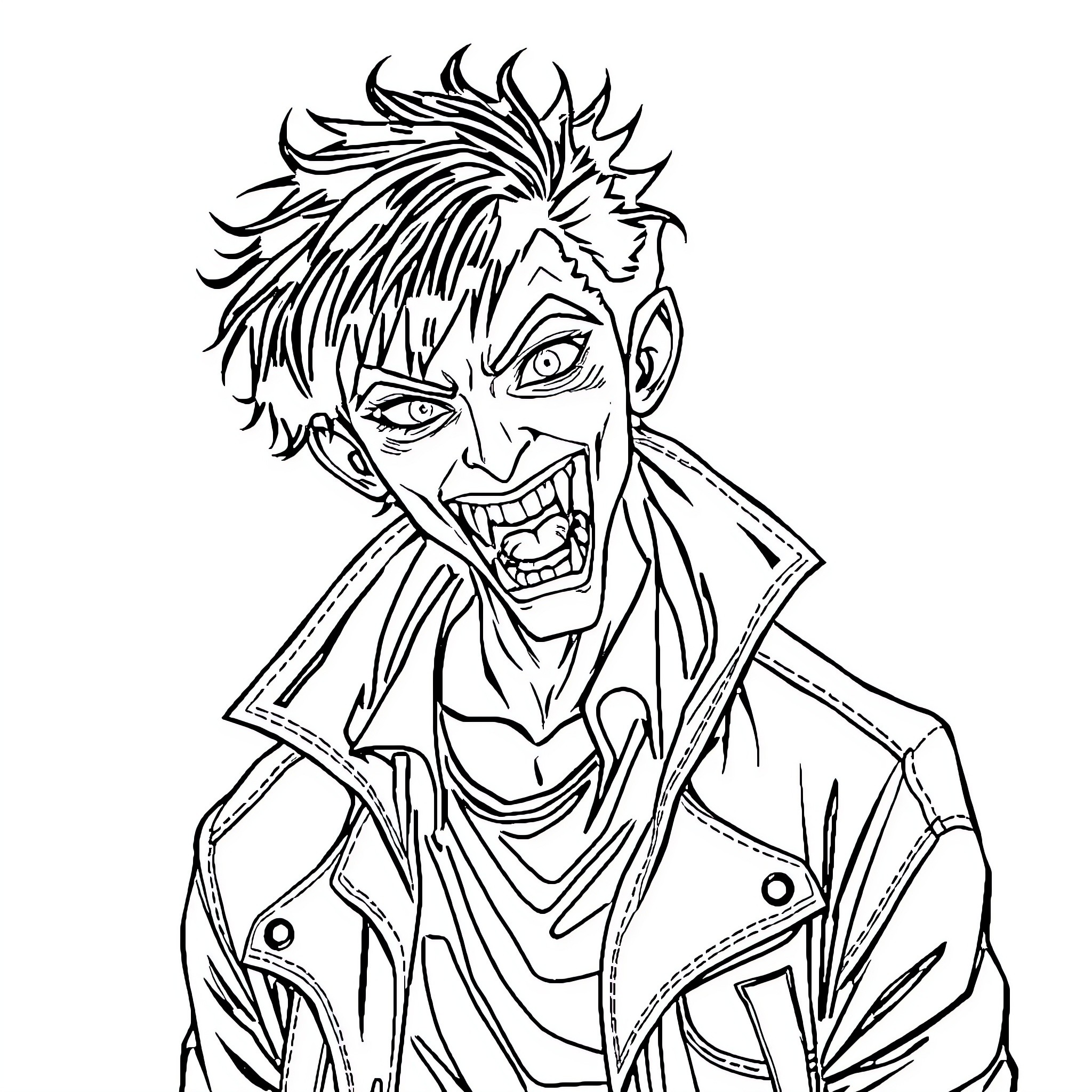 Vampire Displaying Sinister Grin and Intensity Coloring Page (free black-and-white line drawing printable PDF for all, from beginners to advanced learners, including children, teens, adults, and seniors)