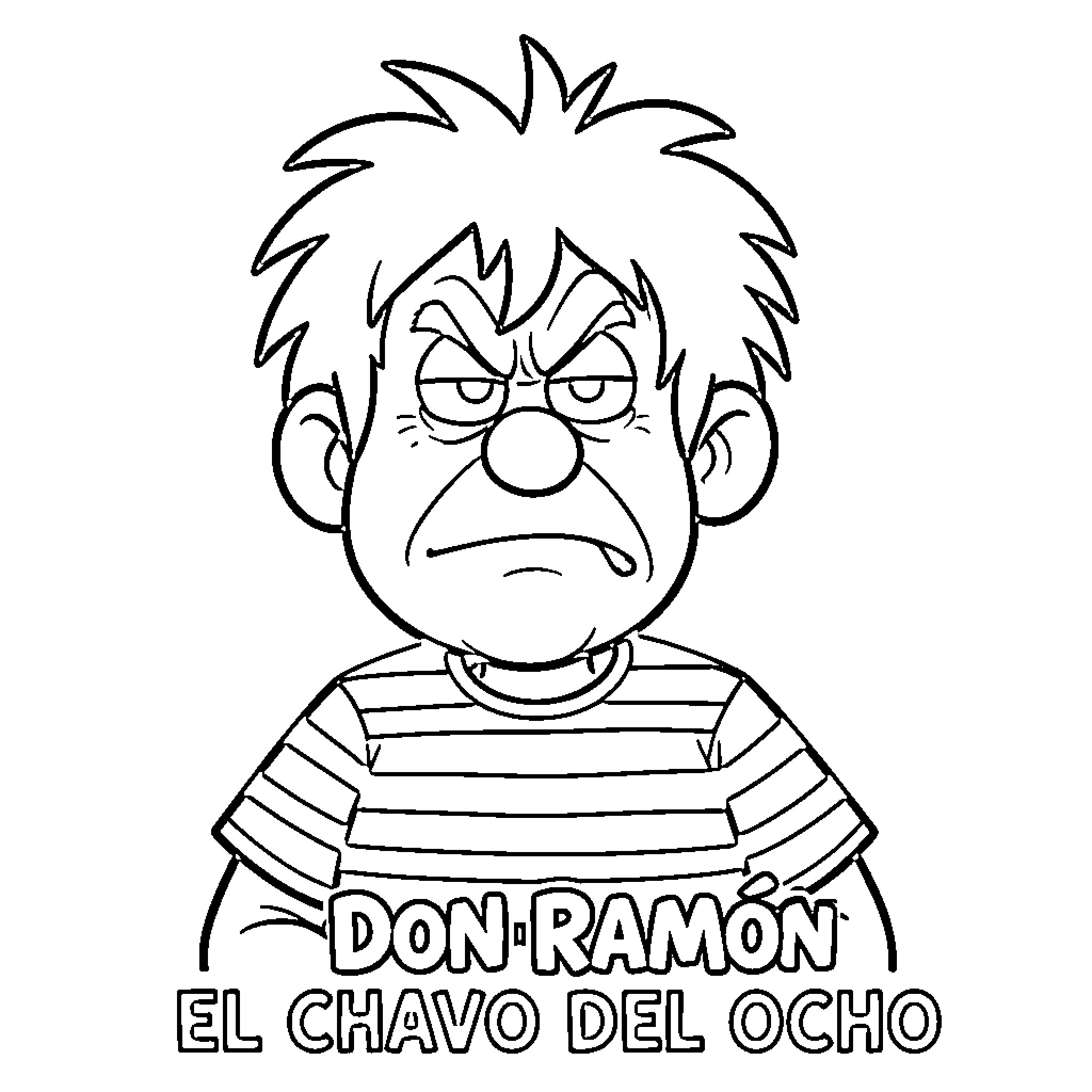 Don Ramón, the Grumpy Cartoon Character Coloring Page (free black-and-white line drawing printable PDF for all, from beginners to advanced learners, including children, teens, adults, and seniors)