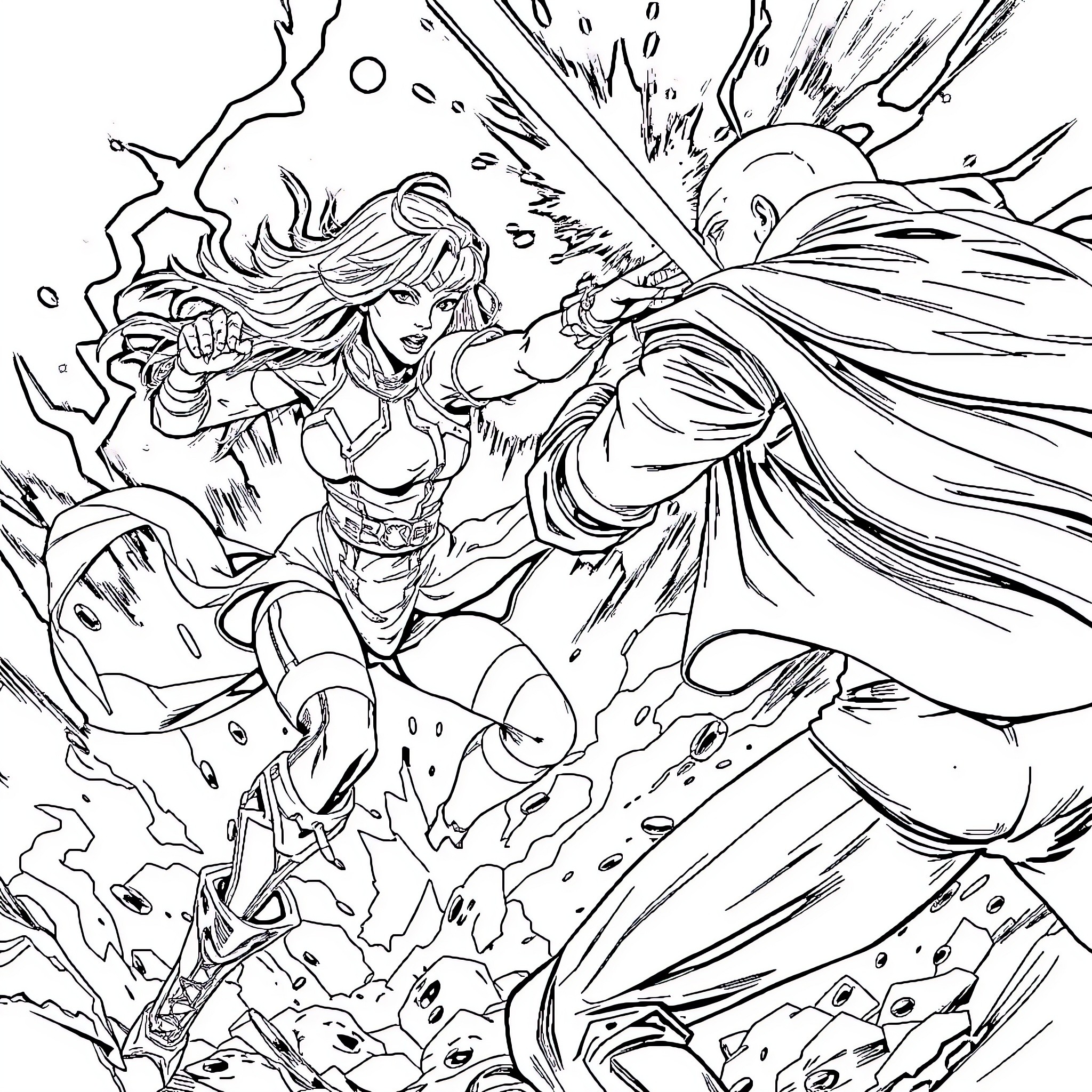 Emma's Heroic Battle Against the Formidable Foe Coloring Page (free black-and-white line drawing printable PDF for all, from beginners to advanced learners, including children, teens, adults, and seniors)
