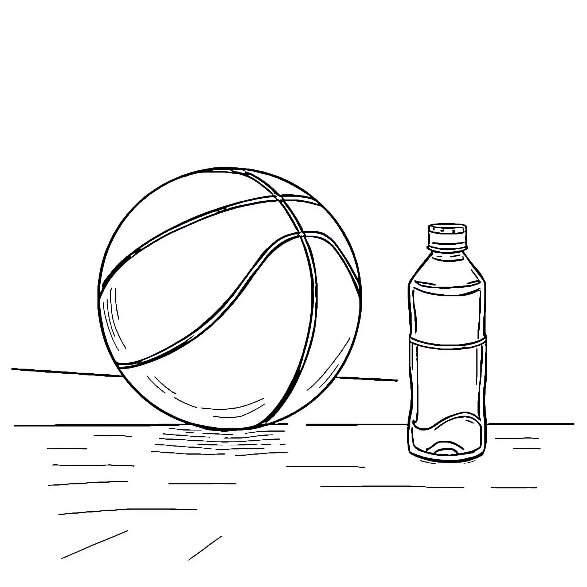 Basketball game with water bottle Coloring Page (free black-and-white line drawing printable PDF for all, from beginners to advanced learners, including children, teens, adults, and seniors)