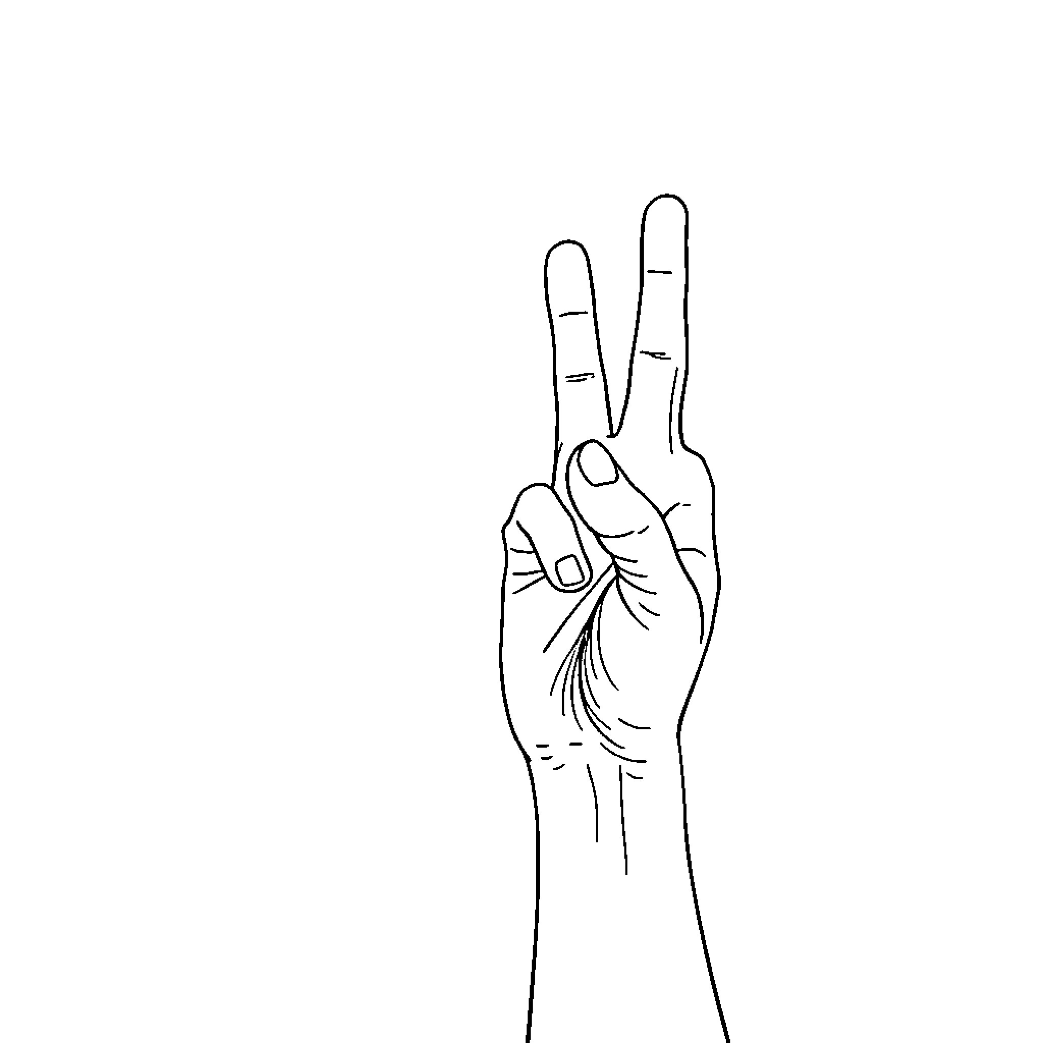 Hand gesture expressing peace or victory Coloring Page (free black-and-white line drawing printable PDF for all, from beginners to advanced learners, including children, teens, adults, and seniors)