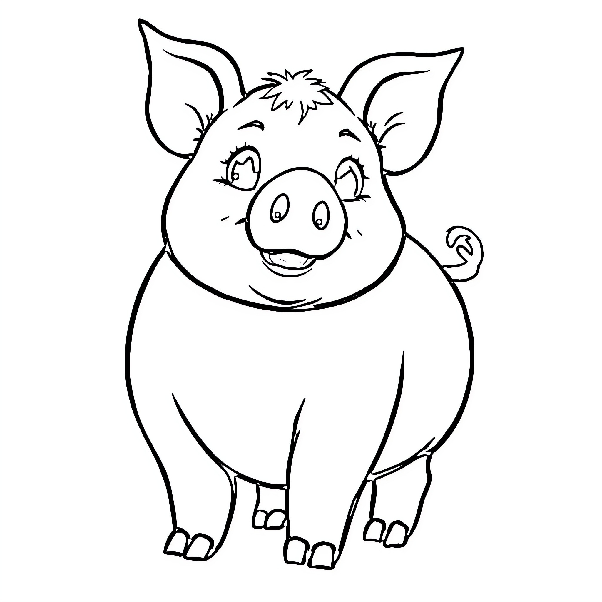 Pig in a simple sketch style Coloring Page (free black-and-white line drawing printable PDF for all, from beginners to advanced learners, including children, teens, adults, and seniors)