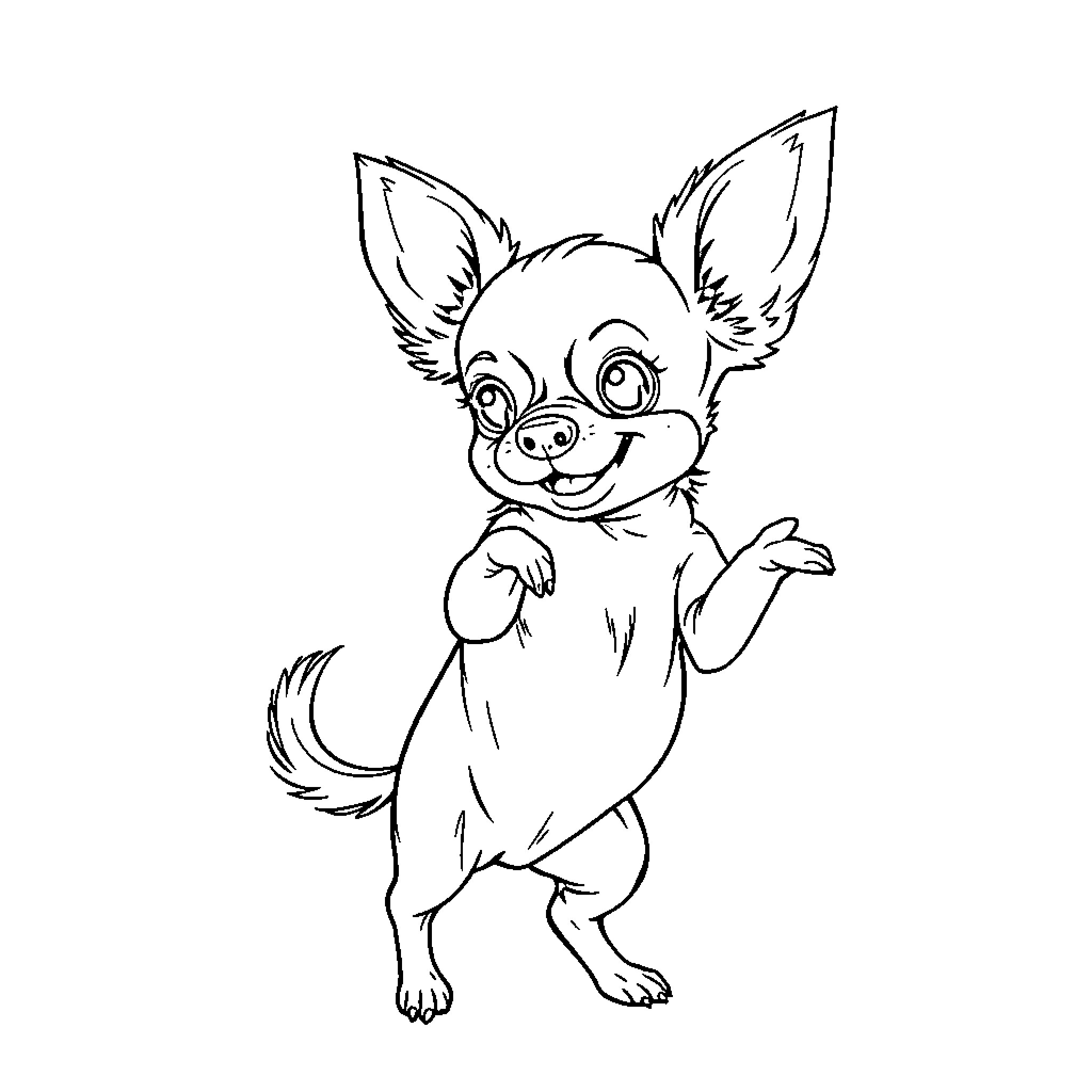 Chihuahua playfully gesturing with large eyes Coloring Page (free black-and-white line drawing printable PDF for all, from beginners to advanced learners, including children, teens, adults, and seniors)