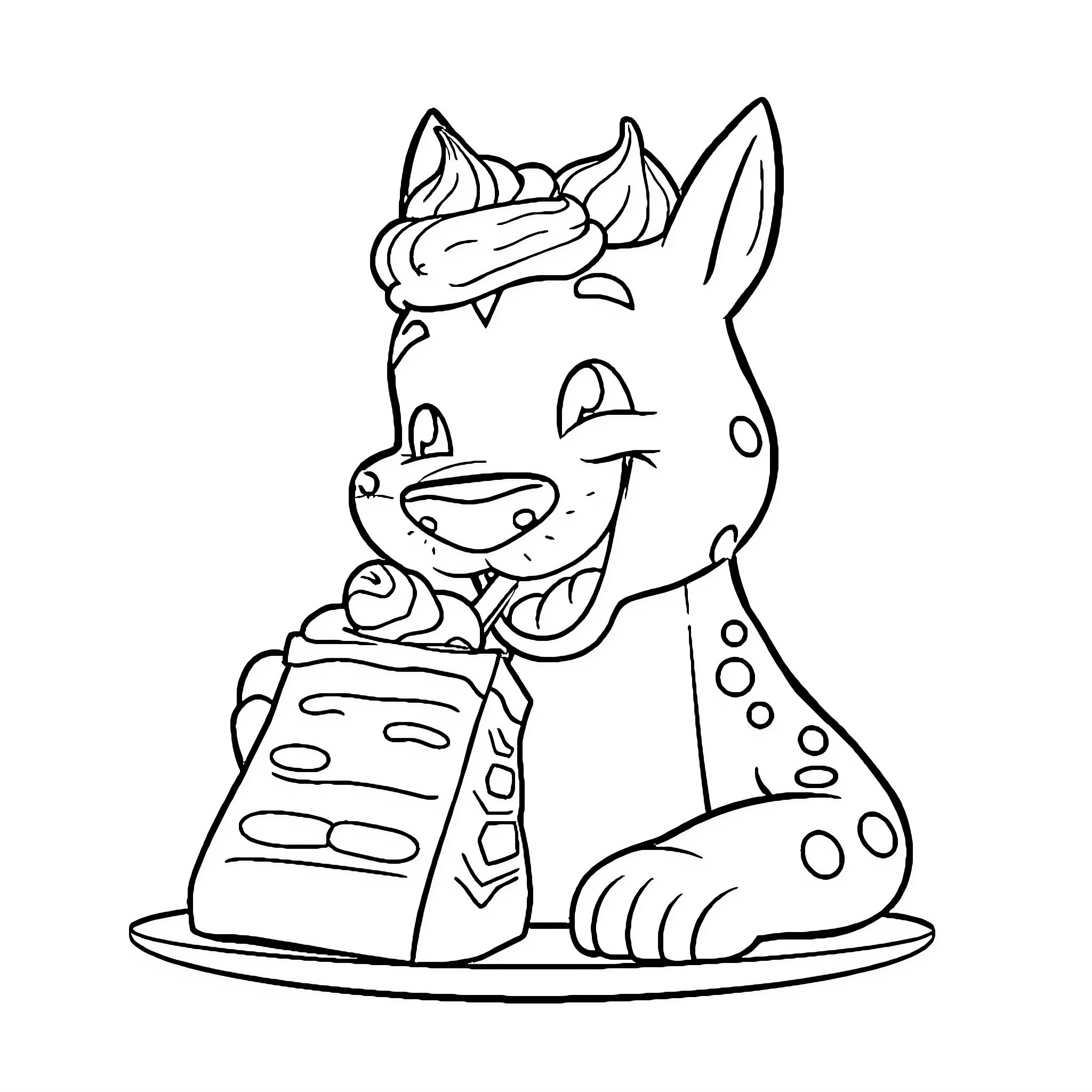Kasongo the playful puppy with a treat Coloring Page (free black-and-white line drawing printable PDF for all, from beginners to advanced learners, including children, teens, adults, and seniors)