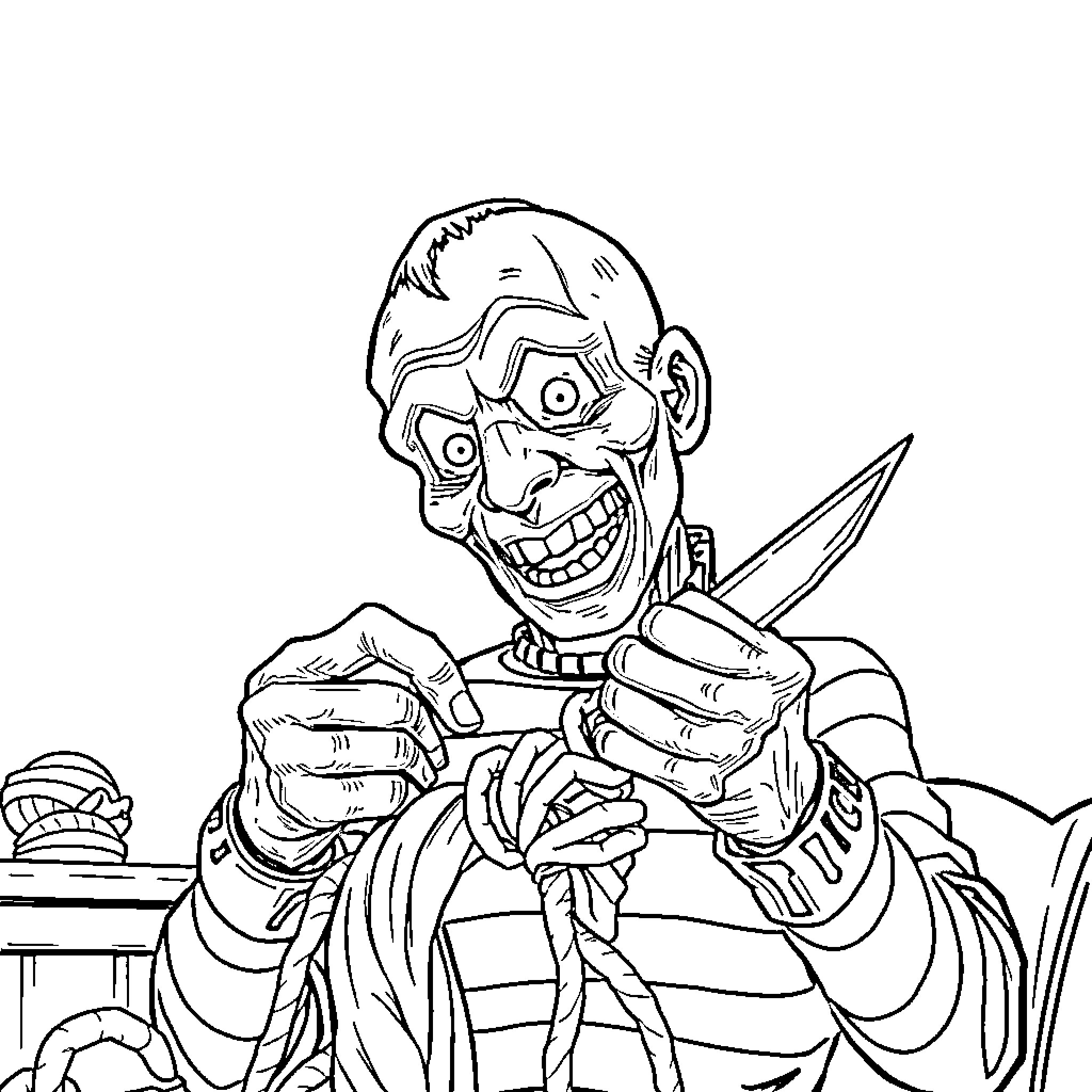 Freddy Krueger's Menacing Presence Coloring Page (free black-and-white line drawing printable PDF for all, from beginners to advanced learners, including children, teens, adults, and seniors)