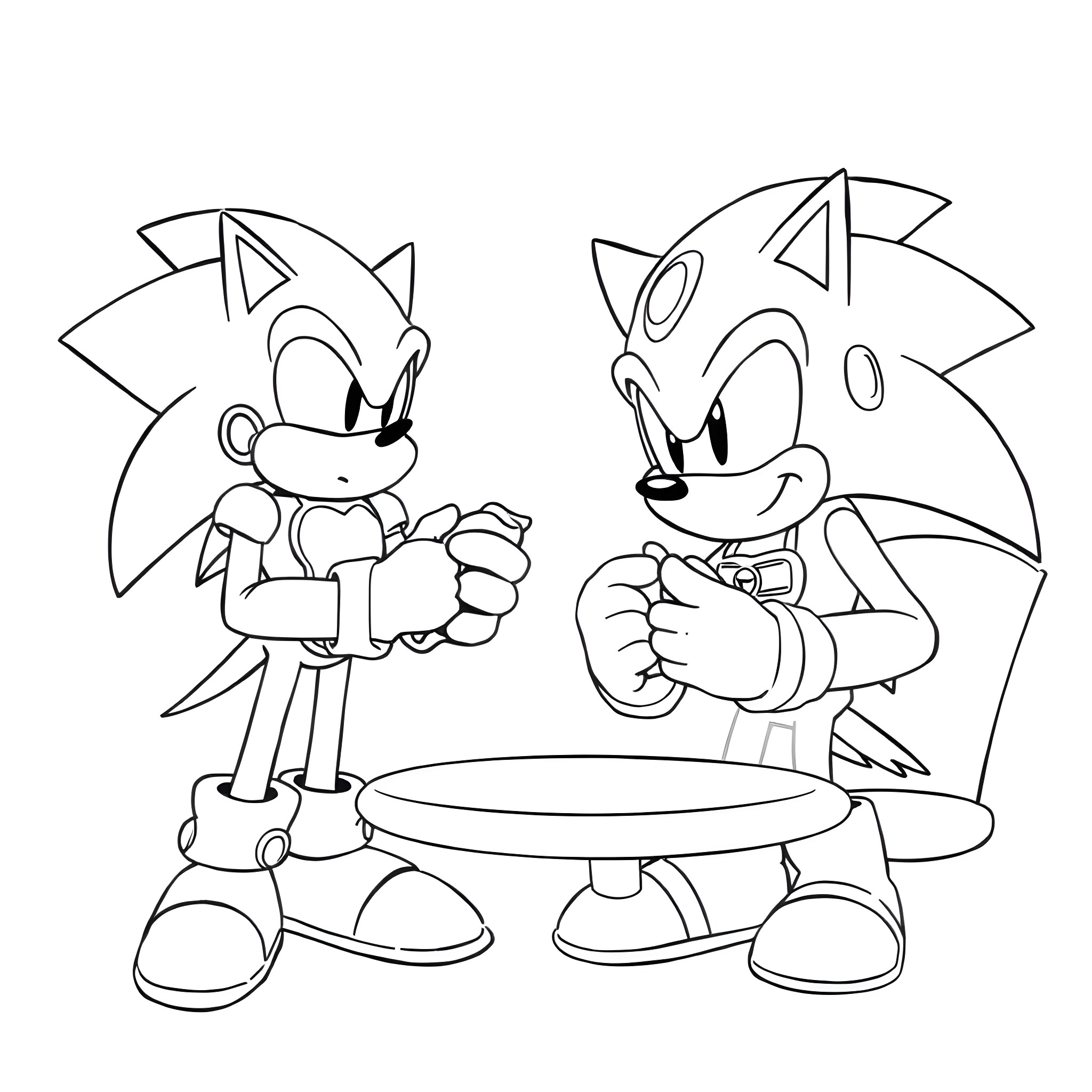 Robotnik's challenge to Sonic in the ring Coloring Page (free black-and-white line drawing printable PDF for all, from beginners to advanced learners, including children, teens, adults, and seniors)