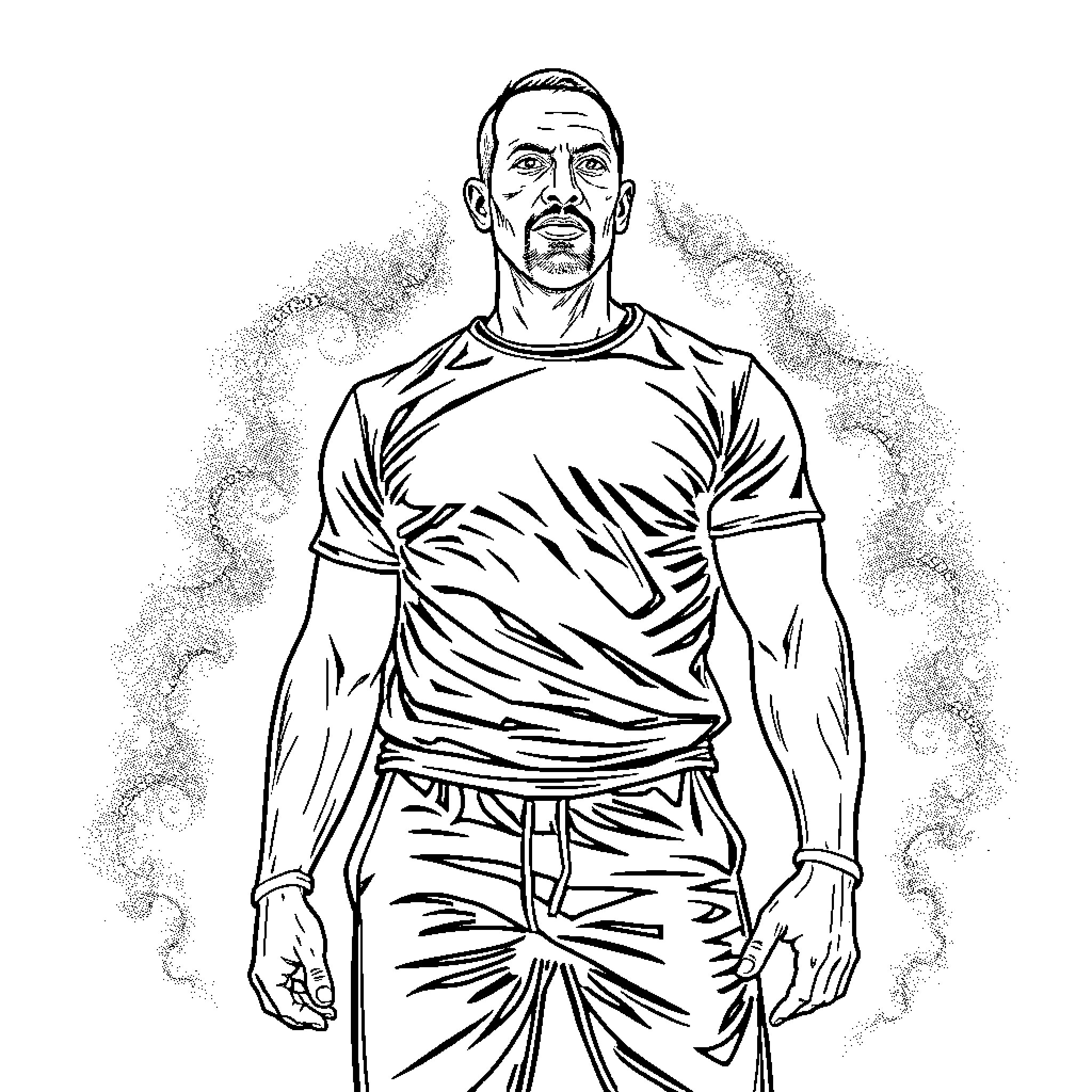 David Goggins in Intense Workout Attire Coloring Page (free black-and-white line drawing printable PDF for all, from beginners to advanced learners, including children, teens, adults, and seniors)