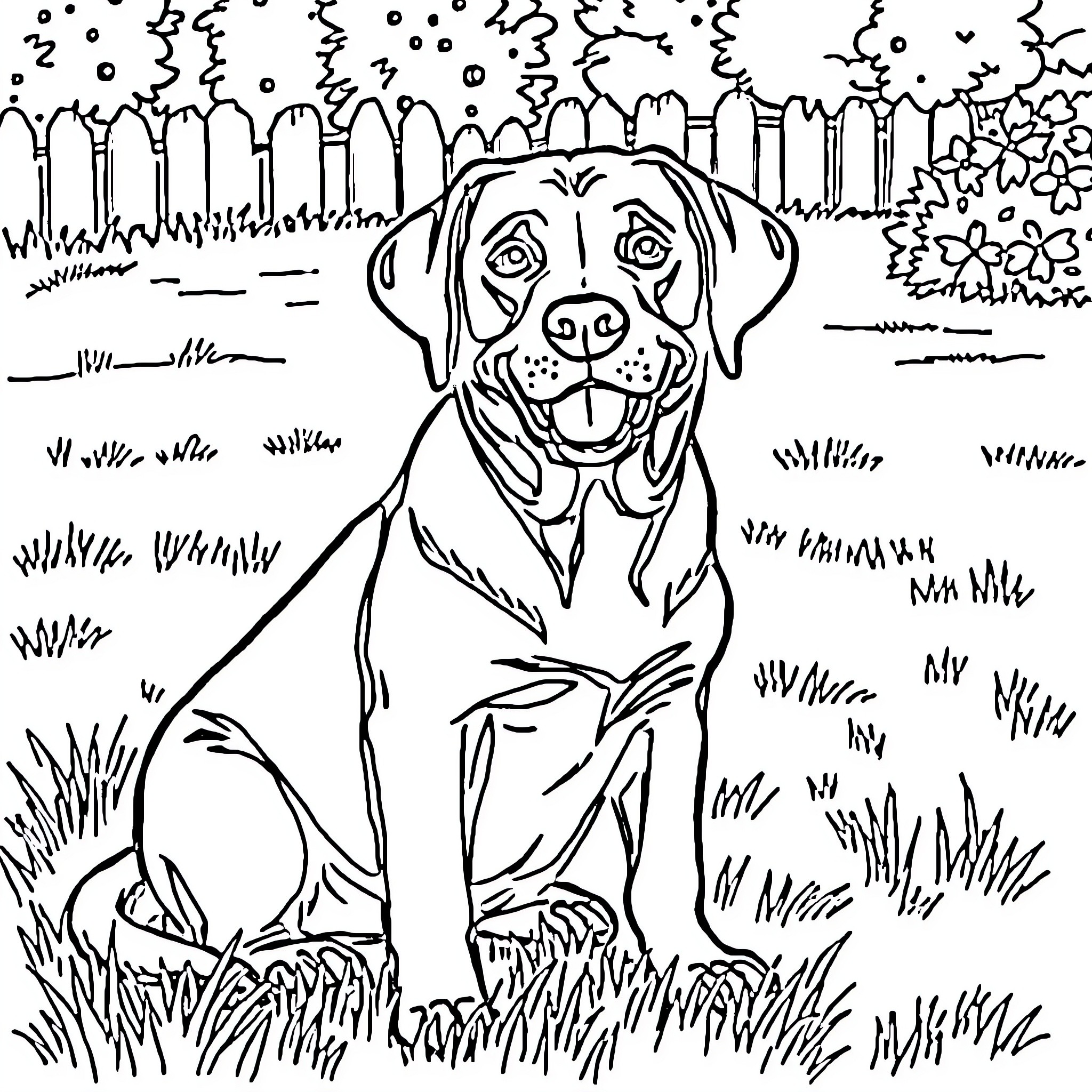 Lab Animal in Outdoor Nature Scene Coloring Page (free black-and-white line drawing printable PDF for all, from beginners to advanced learners, including children, teens, adults, and seniors)