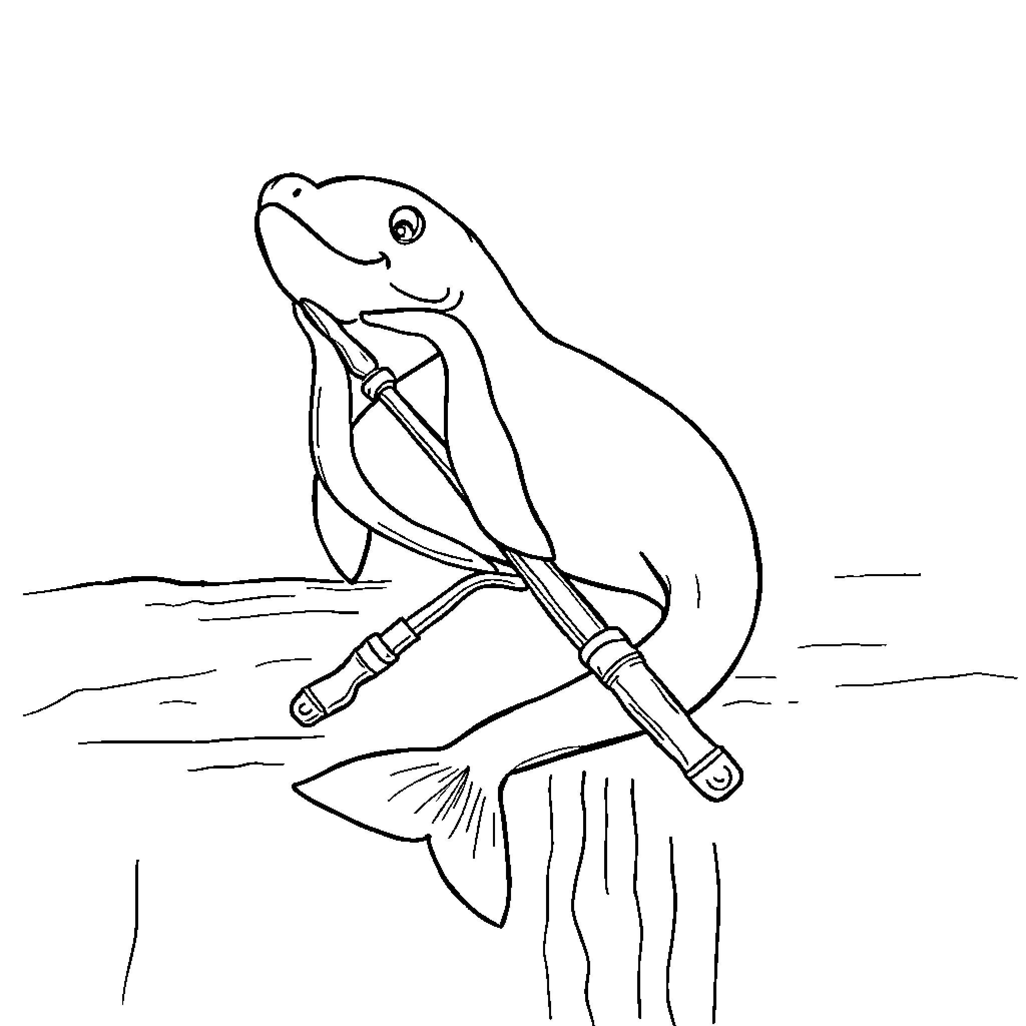 Tool for Cleaning Up the Pond Coloring Page (free black-and-white line drawing printable PDF for all, from beginners to advanced learners, including children, teens, adults, and seniors)