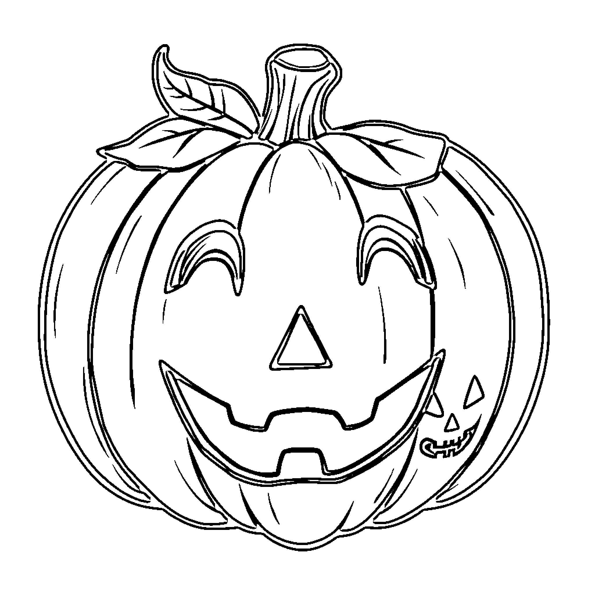 Rattle of cheerful Jack-o'-lanterns Coloring Page (free black-and-white line drawing printable PDF for all, from beginners to advanced learners, including children, teens, adults, and seniors)
