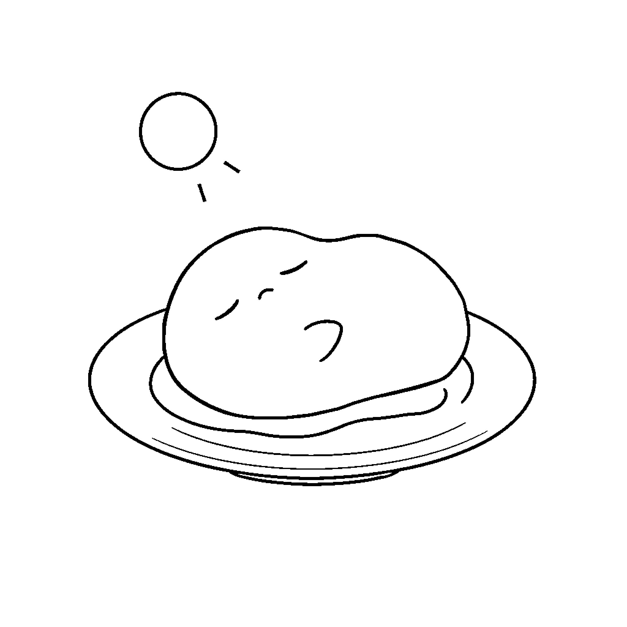 Gudetama sleeping peacefully on a plate Coloring Page (free black-and-white line drawing printable PDF for all, from beginners to advanced learners, including children, teens, adults, and seniors)