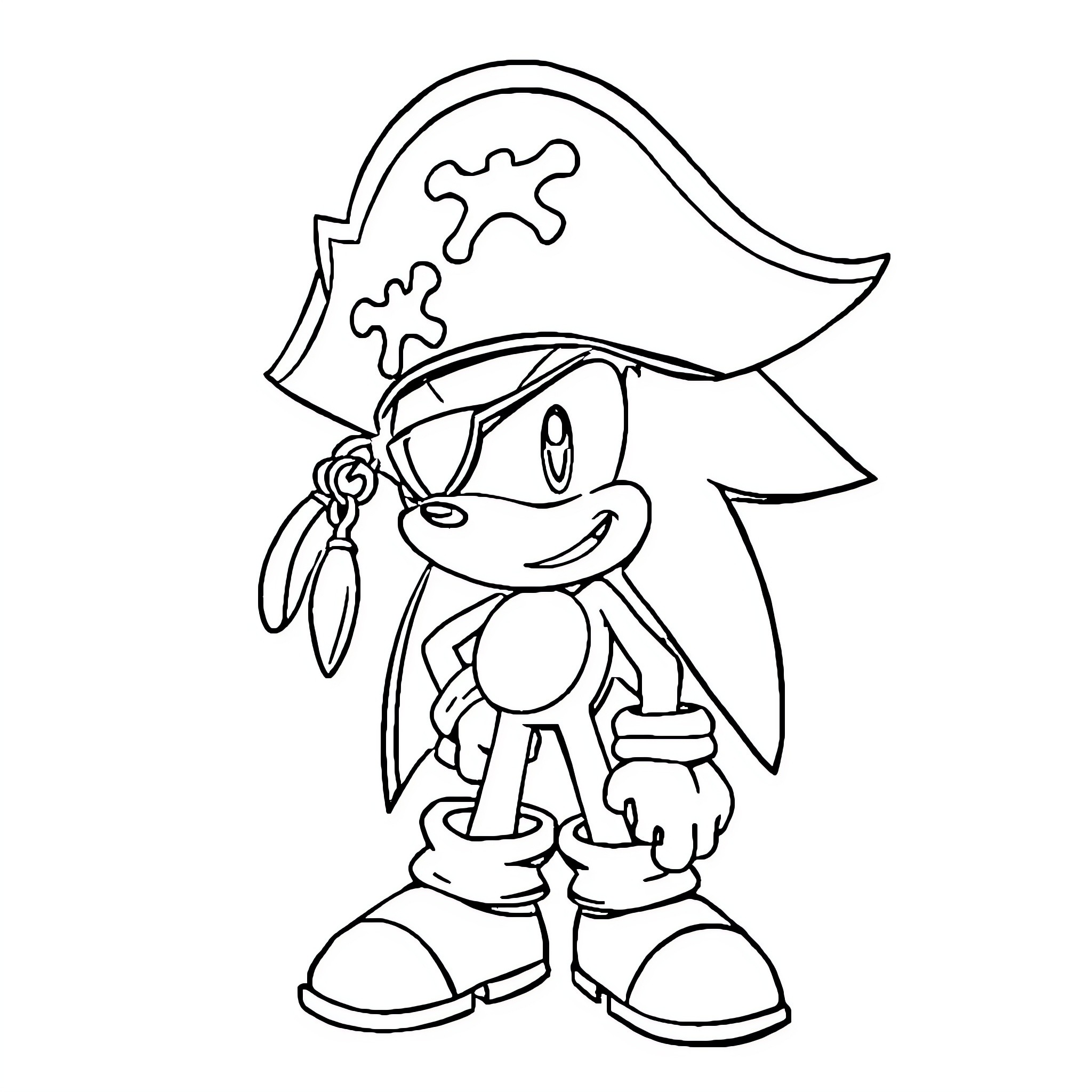 Sonic the Pirate Hedgehog on Adventure Coloring Page (free black-and-white line drawing printable PDF for all, from beginners to advanced learners, including children, teens, adults, and seniors)