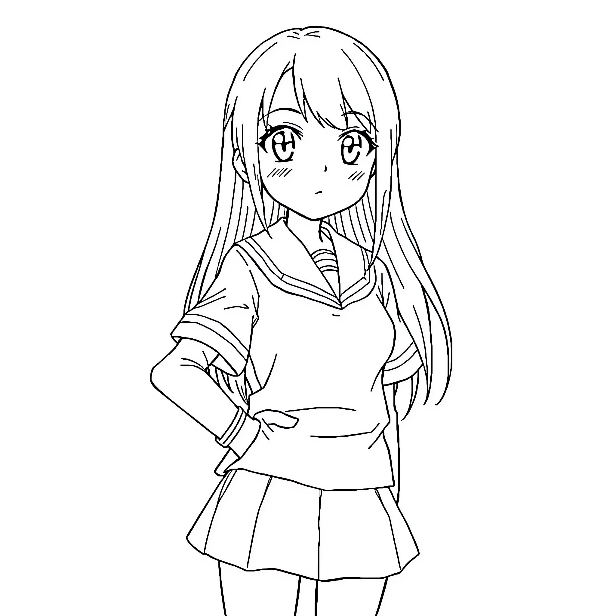 Fudo Miyu's cheerful and kind expression Coloring Page (free black-and-white line drawing printable PDF for all, from beginners to advanced learners, including children, teens, adults, and seniors)