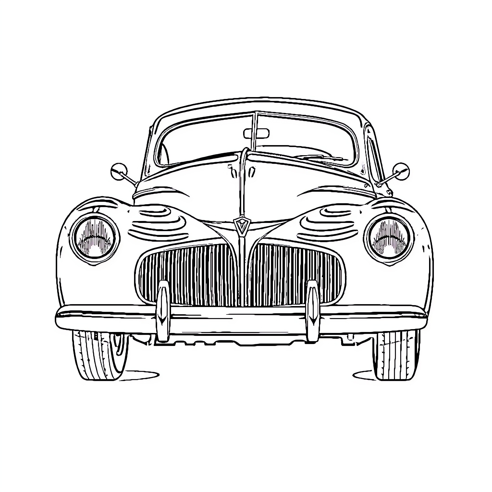 Willys Coupe in Black and White Outline Coloring Page (free black-and-white line drawing printable PDF for all, from beginners to advanced learners, including children, teens, adults, and seniors)