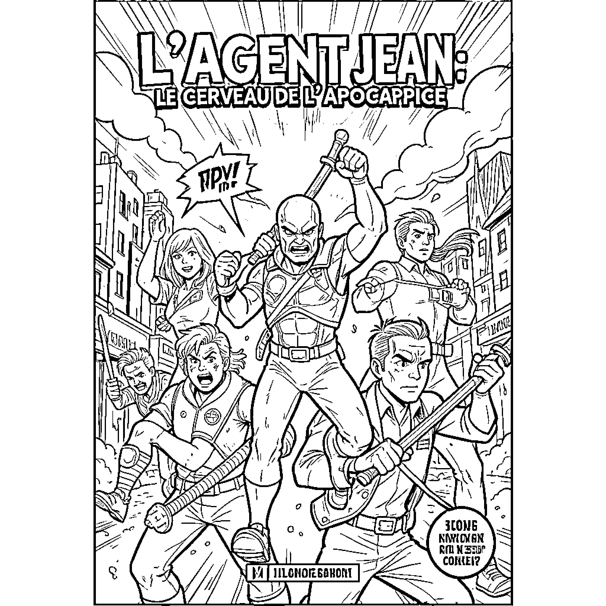 Agent Jean: Le Cerveau de l'Apocalypse Coloring Page (free black-and-white line drawing printable PDF for all, from beginners to advanced learners, including children, teens, adults, and seniors)