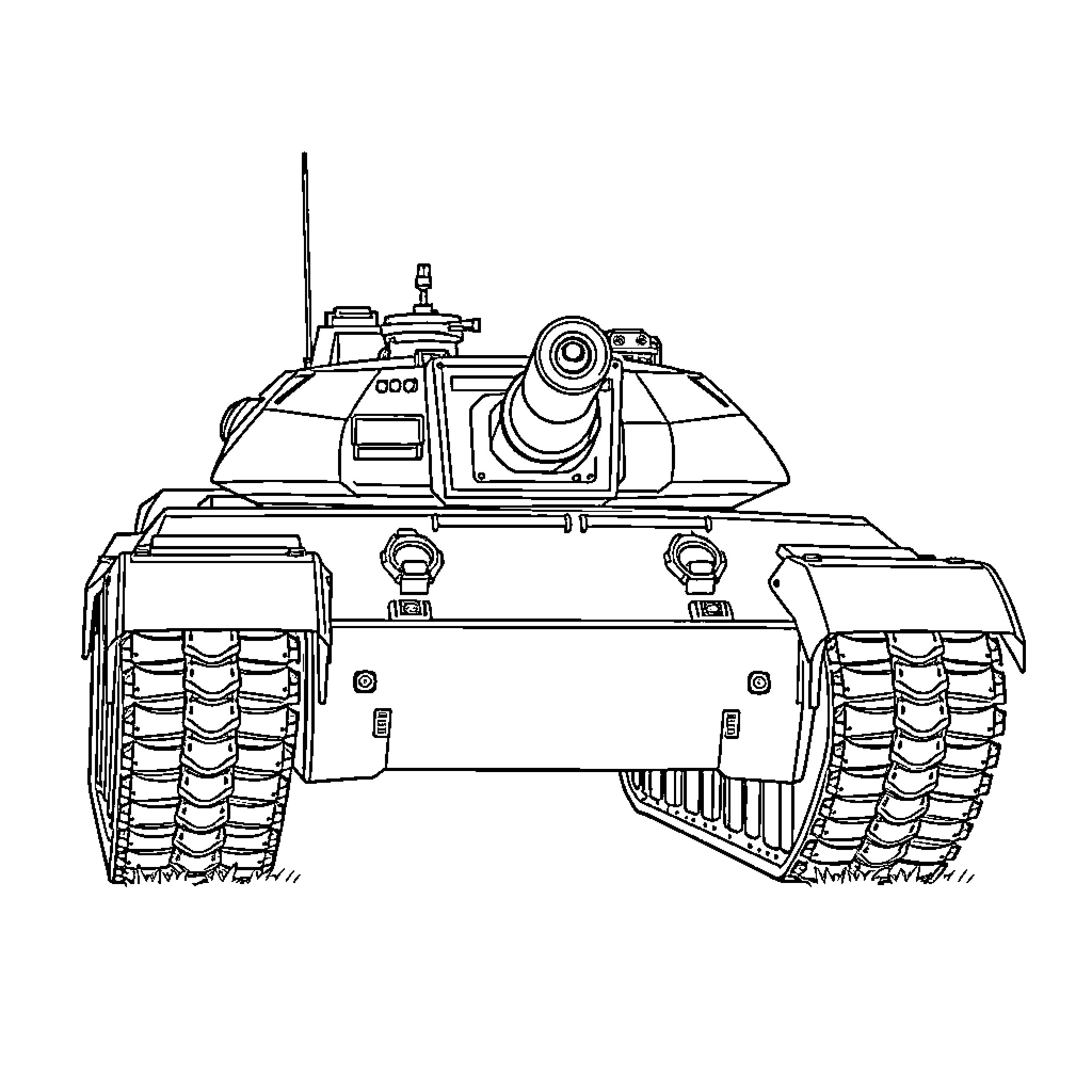Tank with detailed military design Coloring Page (free black-and-white line drawing printable PDF for all, from beginners to advanced learners, including children, teens, adults, and seniors)